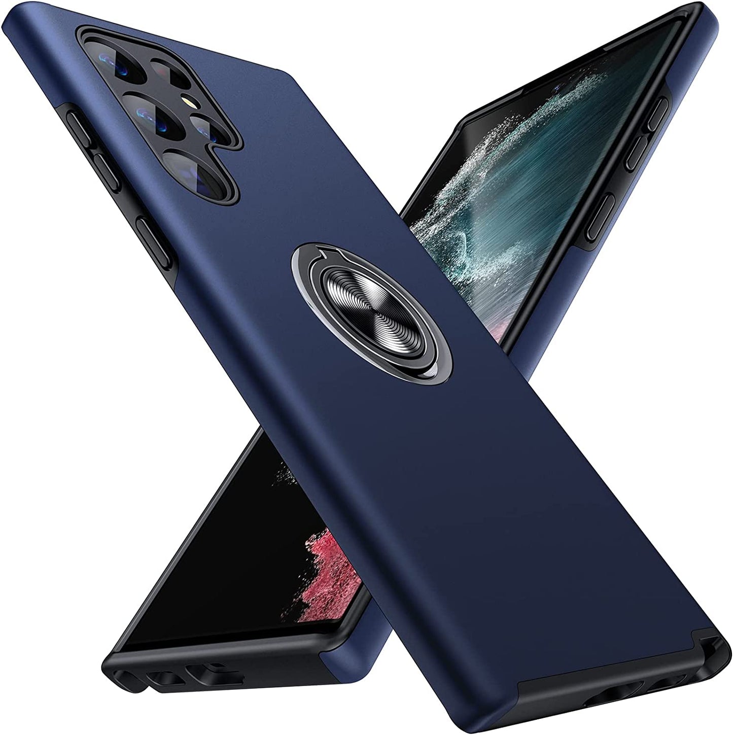 JAME for Samsung Galaxy S22 Ultra Case, [NOT for S22 or S22 Plus], Slim Soft Bumper Protective Case for Samsung S22 Ultra Case, with Invisible Ring Holder Kickstand for Galaxy S22 Ultra Case, Pink  XJXIN Blue  