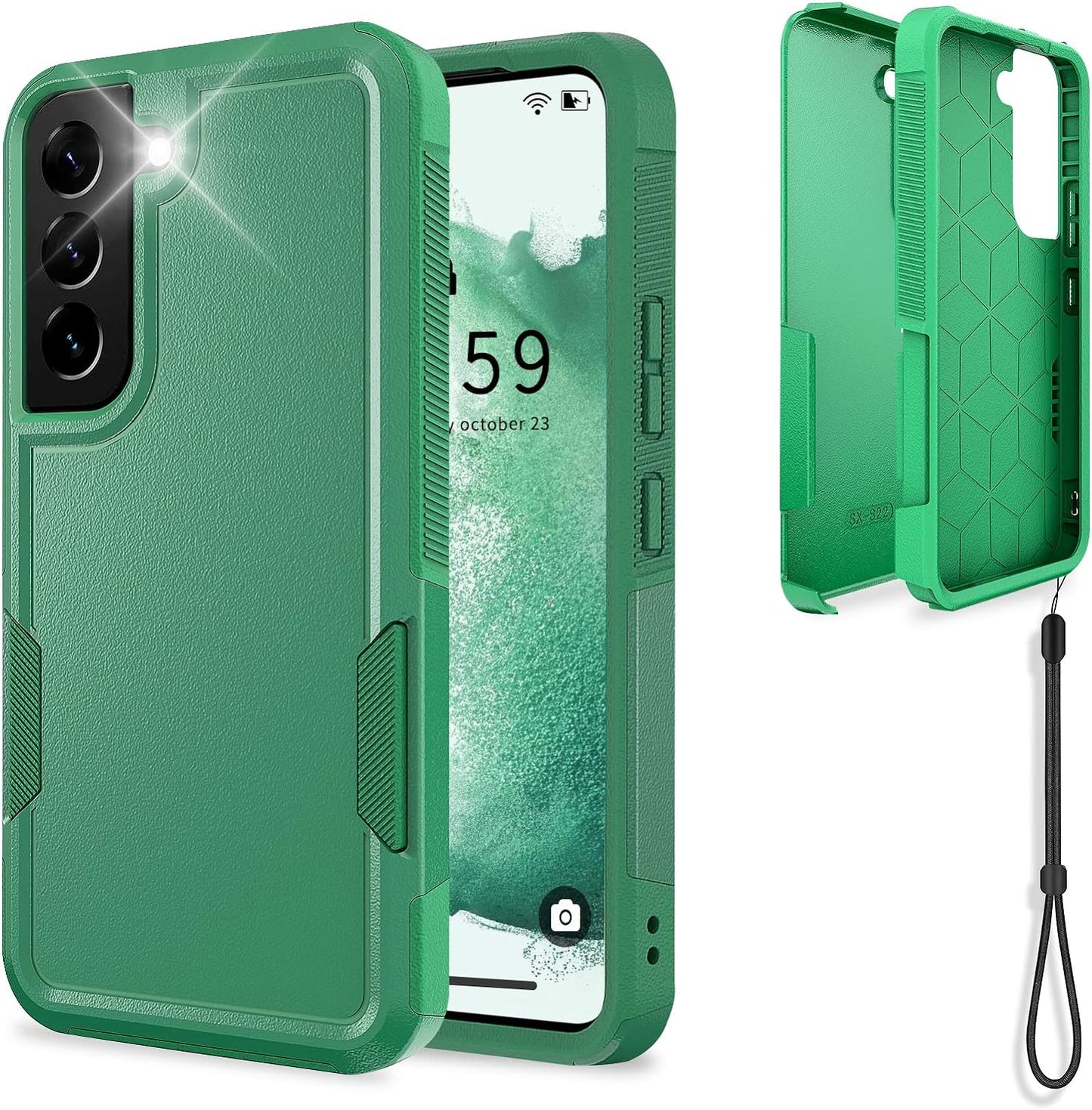 UNITEDTIME Compatible with Galaxy S22 plus Case Drop Protection Rugged Shockproof/Dust Proof Military Protective Tough Phone Cover for Samsung Galaxy S22 plus (Pink)  Unitedtime-Tech Green  