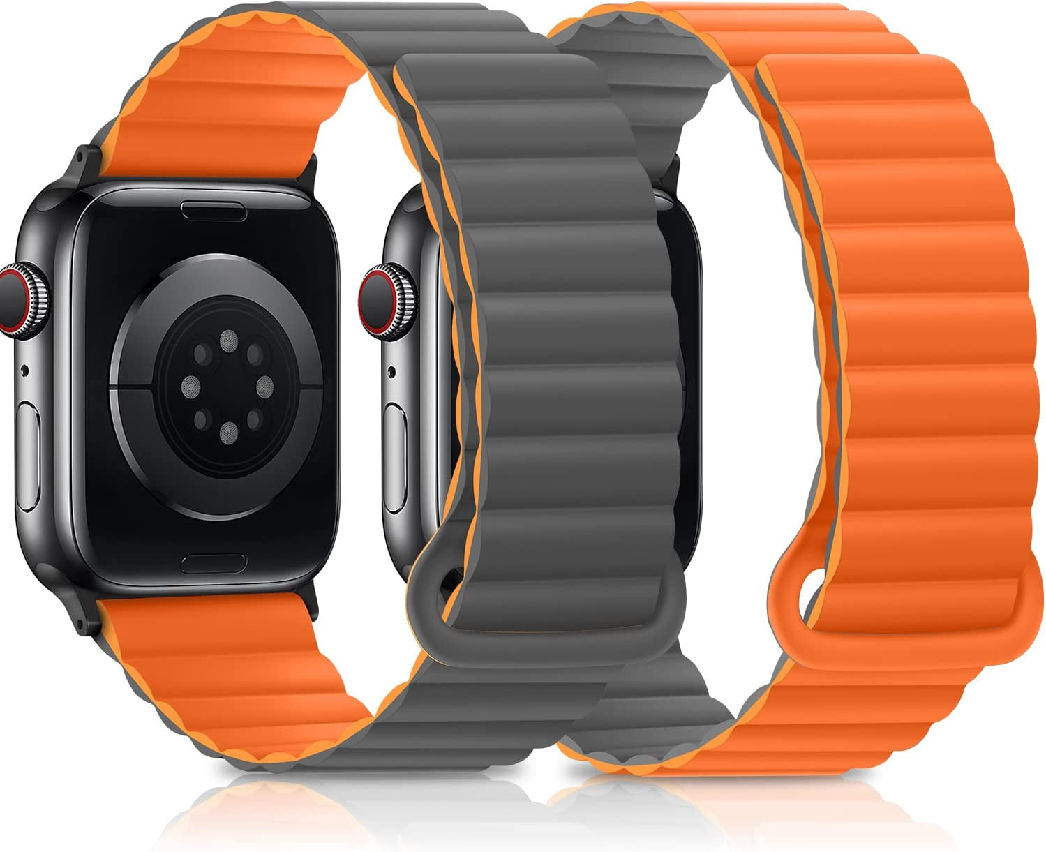 HITZEE Compatible with Apple Watch Band 41Mm 40Mm 38Mm, Double Sided Wearable Silicone Magnetic Loop Bands Compatible for Apple Watch Series 8 7 SE 6 5 4 3 2 1, Gray Orange  HITZEE   