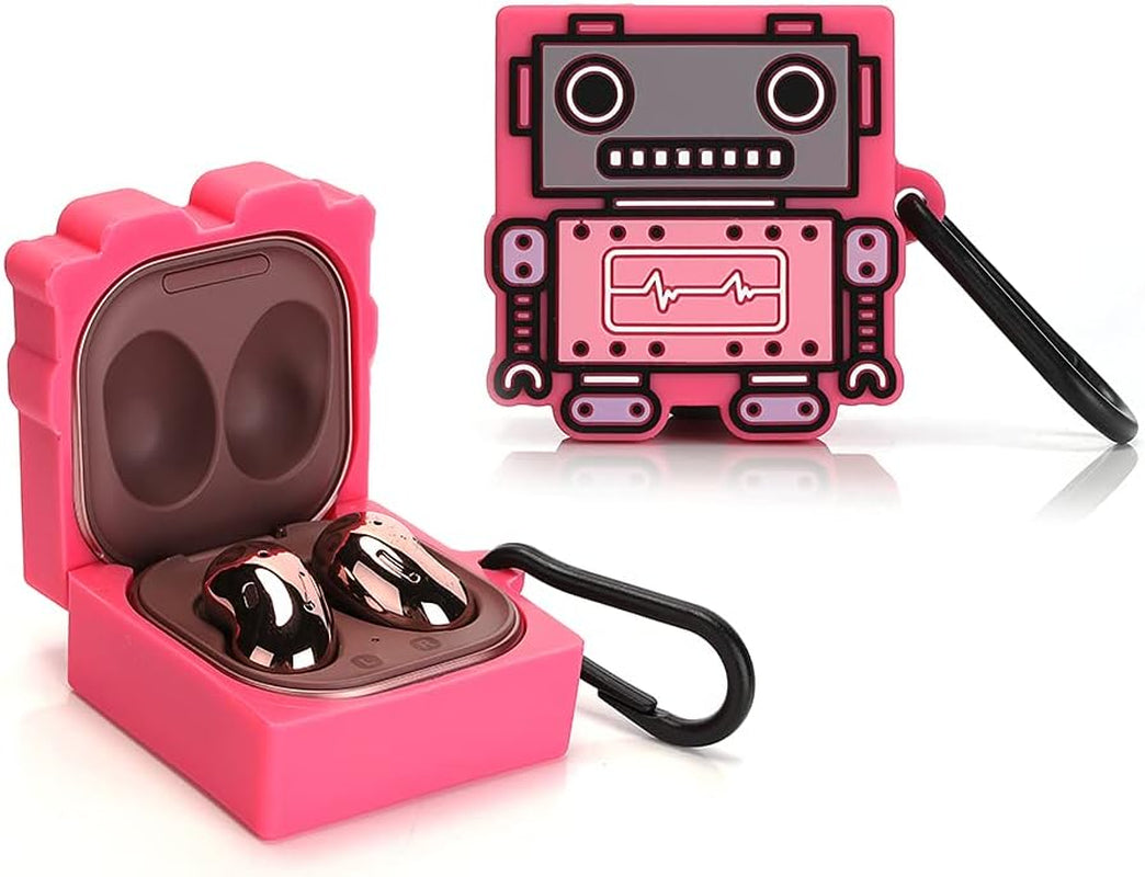 Fit Designed for Samsung Galaxy Buds2 Pro (2022) /Galaxy Buds 2 (2021) /Galaxy Buds Live (2020) /Galaxy Buds Pro (2021), Suublg Silicone Charging Case Protection Cover with Keychain  Suublg CuteRobotPink  