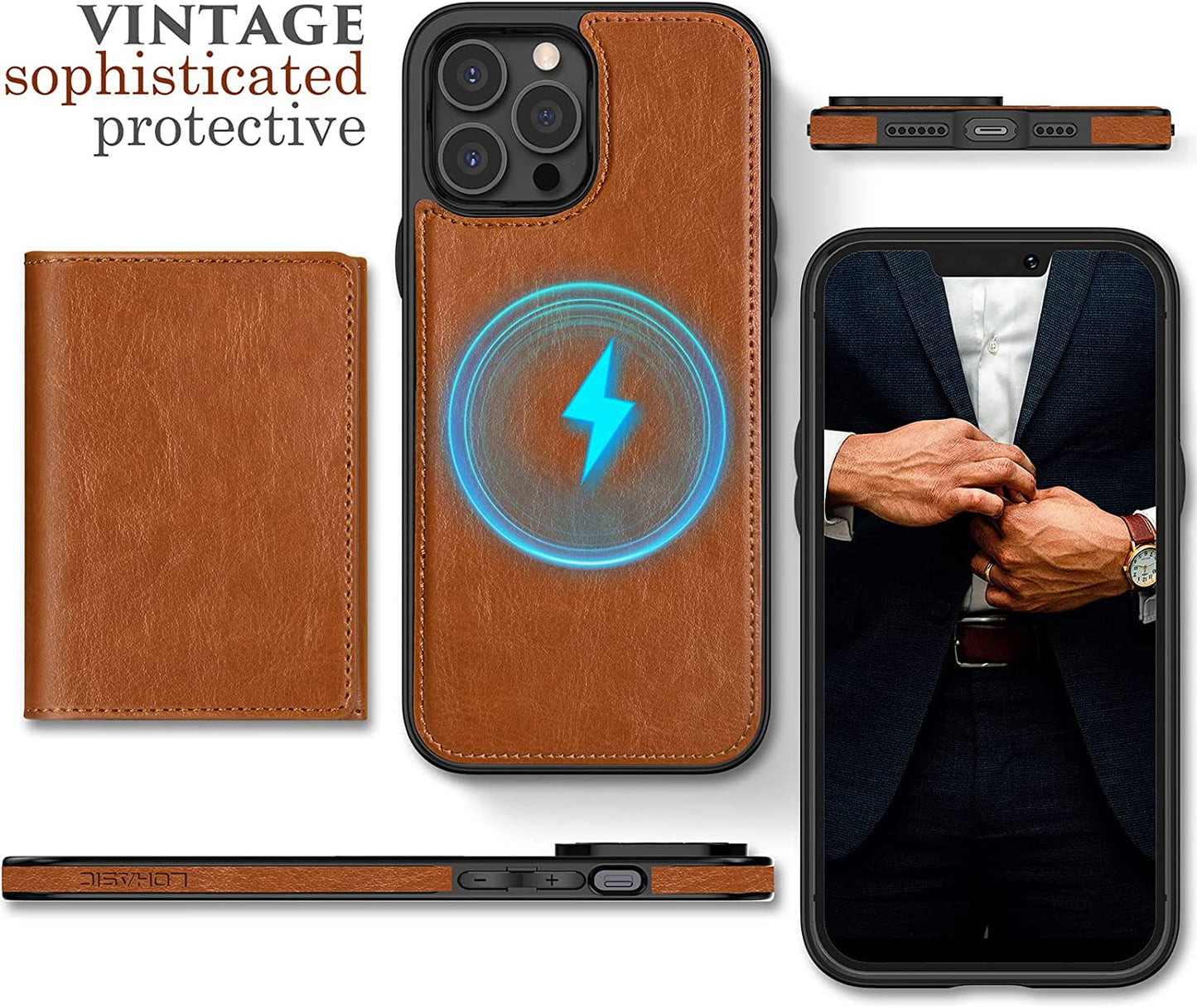 LOHASIC for Iphone 12 Pro Max Wallet Case, Compatible with Mag-Safe, 6 Card Holder Phone Cover Men Women, Magnetic Wireless Charging, Detachable Back Leather Credit Slot, 6.7 Inch - Brown  LOHASIC   
