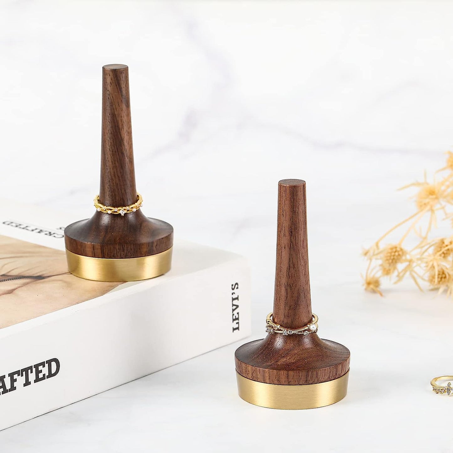 Muso Wood Walnut Wooden Ring Holder for Jewelry, Cone Engagement Wedding Finger Ring Display Stand for Men Women  muso wood   