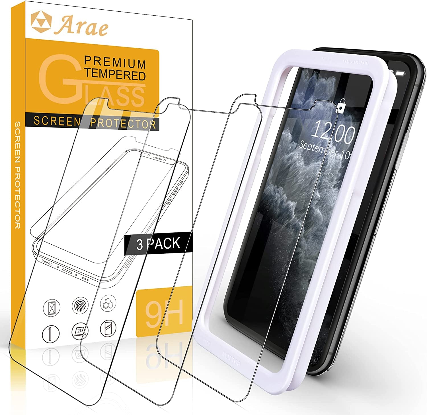Arae Screen Protector for Iphone 11 Pro/Iphone Xs/Iphone X, HD Tempered Glass, anti Scratch Work with Most Case, 5.8 Inch, 3 Pack  eTemall   