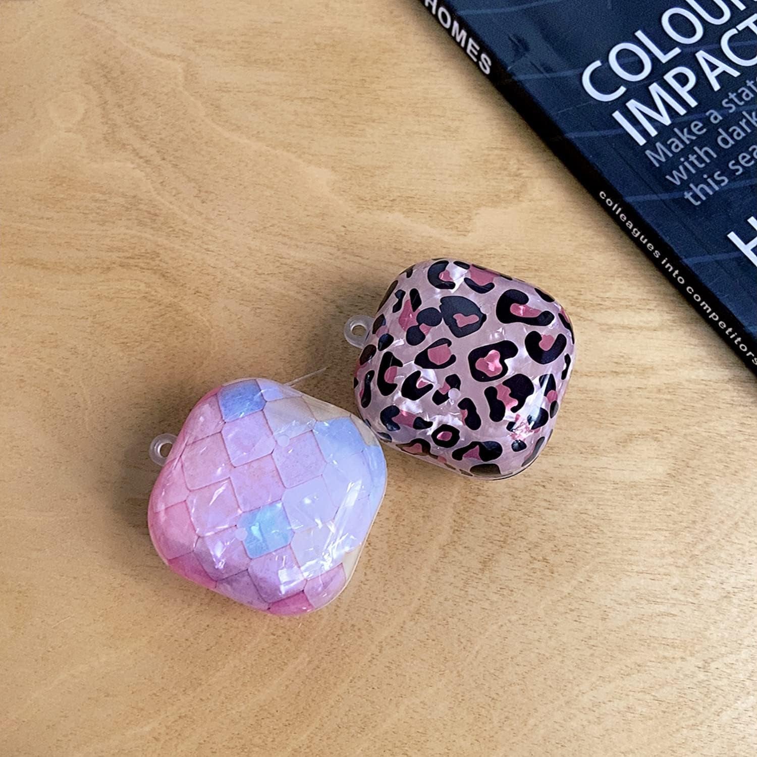 HENJI Case for Samsung Galaxy Buds 2 Case (2021) / Galaxy Buds Pro Case (2021) / Galaxy Buds Live Case (2020), Full Protective Pearl Shell Cover with Pearl Keychain for Women Girl (Leopard Grain B)  HENJI   