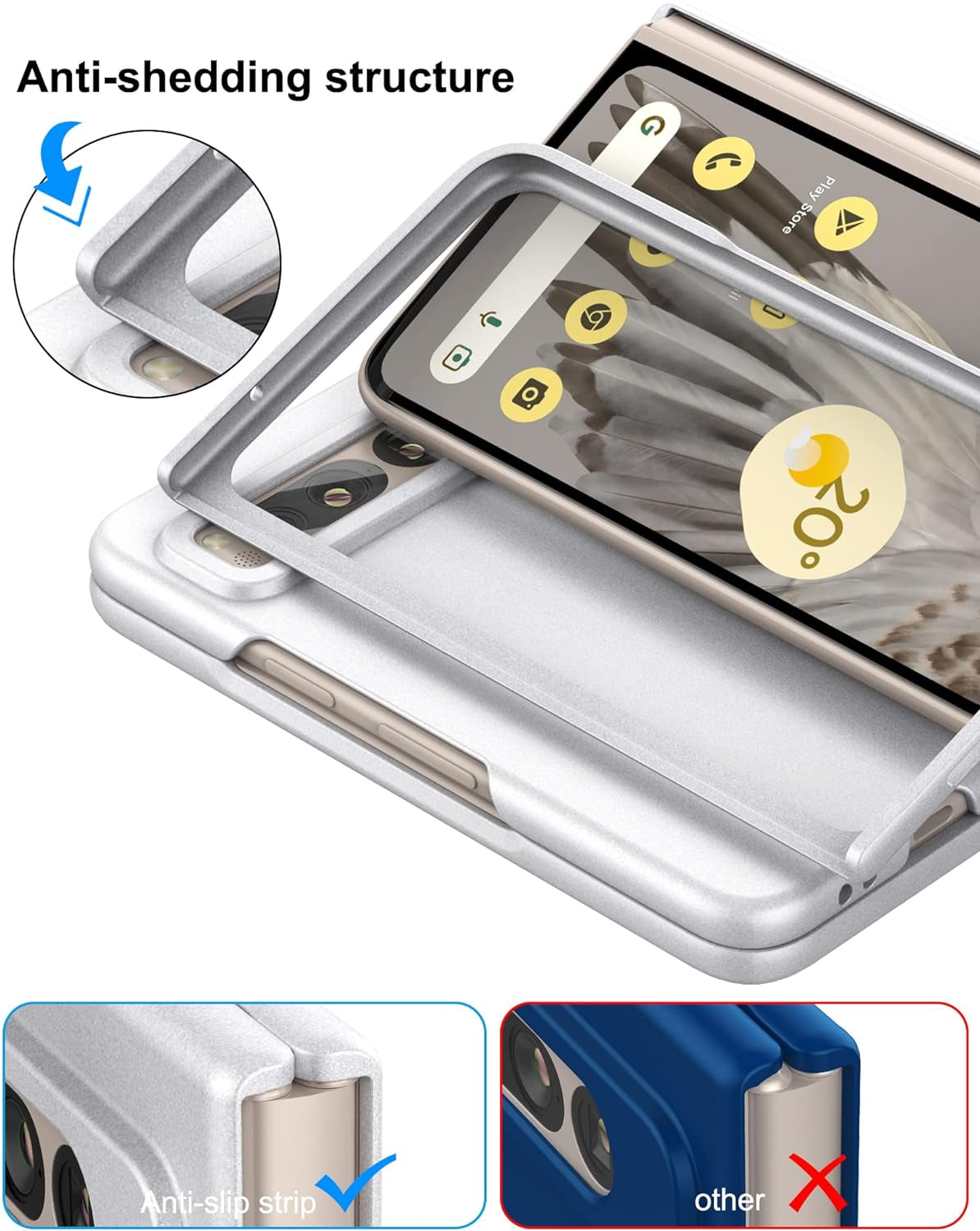 Eastcoo Slim Fit Case for Google Pixel Fold 2023, [Hard PC Back] [Frosted Feel] [Wireless Charging Support] Lightweight Shockproof Case Cover for Google Pixel Fold 5G, Silver  Eastcoo   