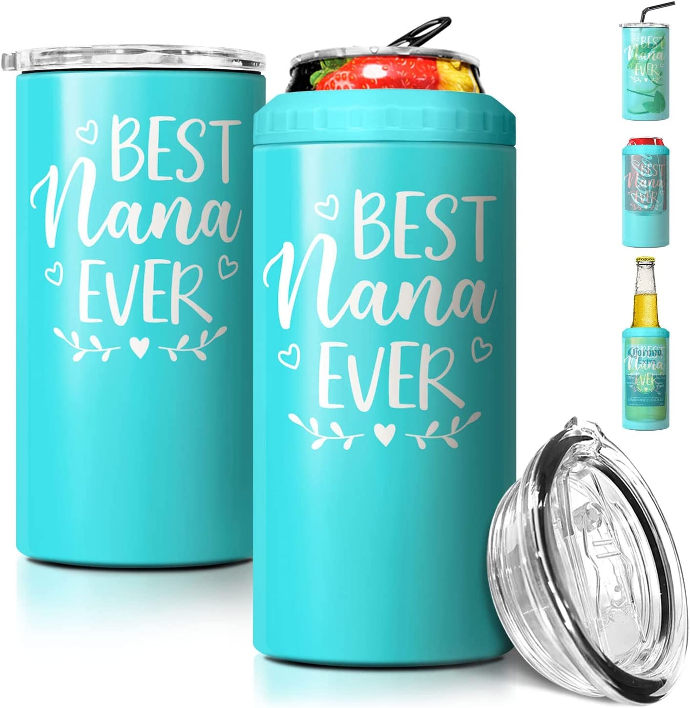 SANDJEST 4-In-1 Best Dad Ever Tumbler Gifts for Dad from Daughter Son - 12Oz Dad Can Cooler Tumblers Travel Mug Cup - Stainless Steel Insulated Cans Coozie Christmas, Birthday, Father'S Day Gift  SANDJEST Best Nana Ever - Mint  