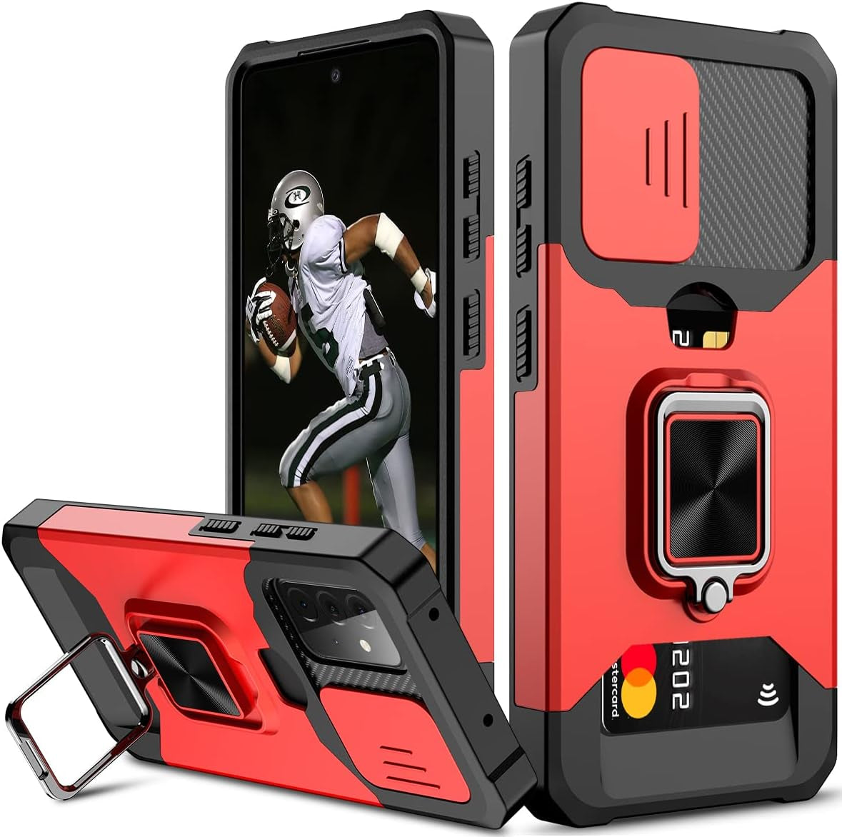 Nvollnoe for Samsung A53 5G Case with Sliding Camera Cover Heavy Duty Protective Galaxy A53 Case with Card Holder Magnetic Rotate Ring Kickstand Phone Case for Samsung A53(Black)  Nvollnoe Red For Galaxy A52 5G/4G 