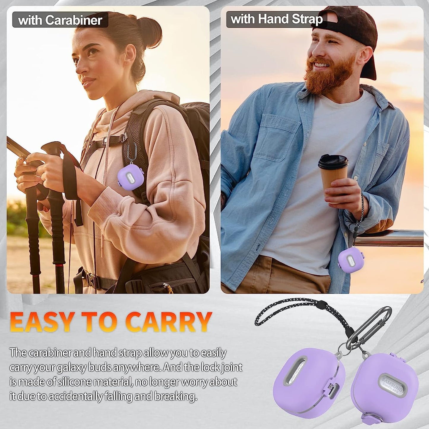 [Upgrade Lock] Case for Galaxy Buds 2 Pro/Galaxy Buds Pro/Galaxy Buds 2 Case/Galaxy Buds Live, Armor Cover Case Compatible with Samsung Earbuds Shockproof Protective with Lanyard Keychain (Purple)  AIBEAMER   