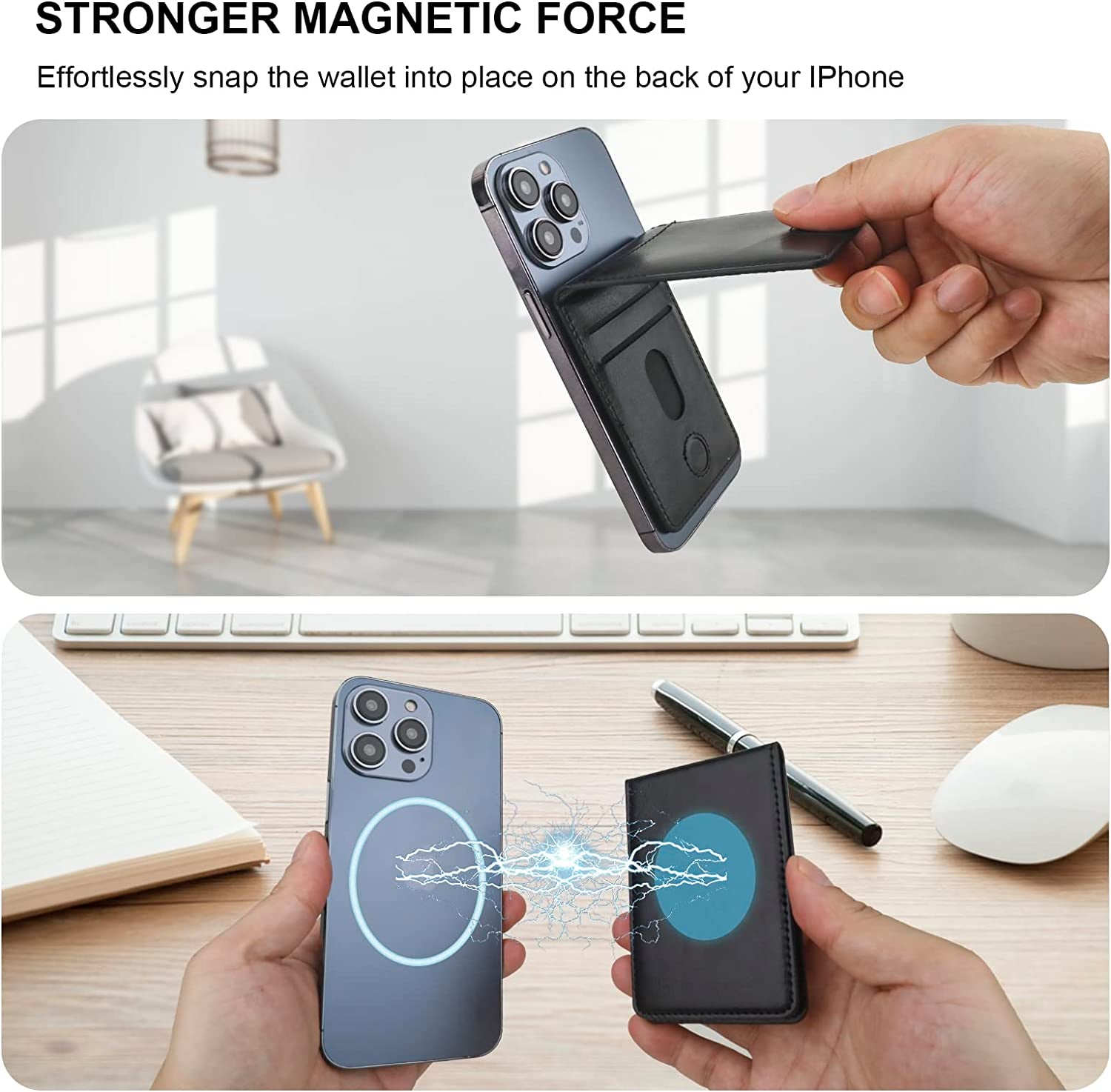 KIHUWEY for Magsafe Wallet Card Holder with Magnetic, Mag Safe Leather Detachable Kickstand RFID Wallet for Iphone 14 Pro Max/14 Pro/14/14 Plus/13 Pro Max/13 Pro/13/12 Pro Max/12 Pro/12 (Black)  KIHUWEY   