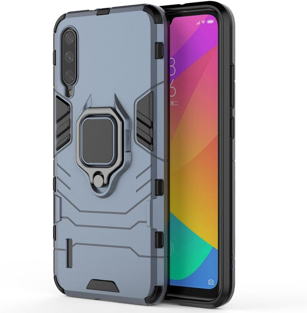 SATURCASE Case for Xiaomi Mi A3, Ring Kickstand Hybrid 2 in 1 [PC & Silicone] Dual-Layer Bumper Shockproof Protective Cover for Xiaomi Mi A3 (Hz-Black)  SATURCASE Navy Blue  