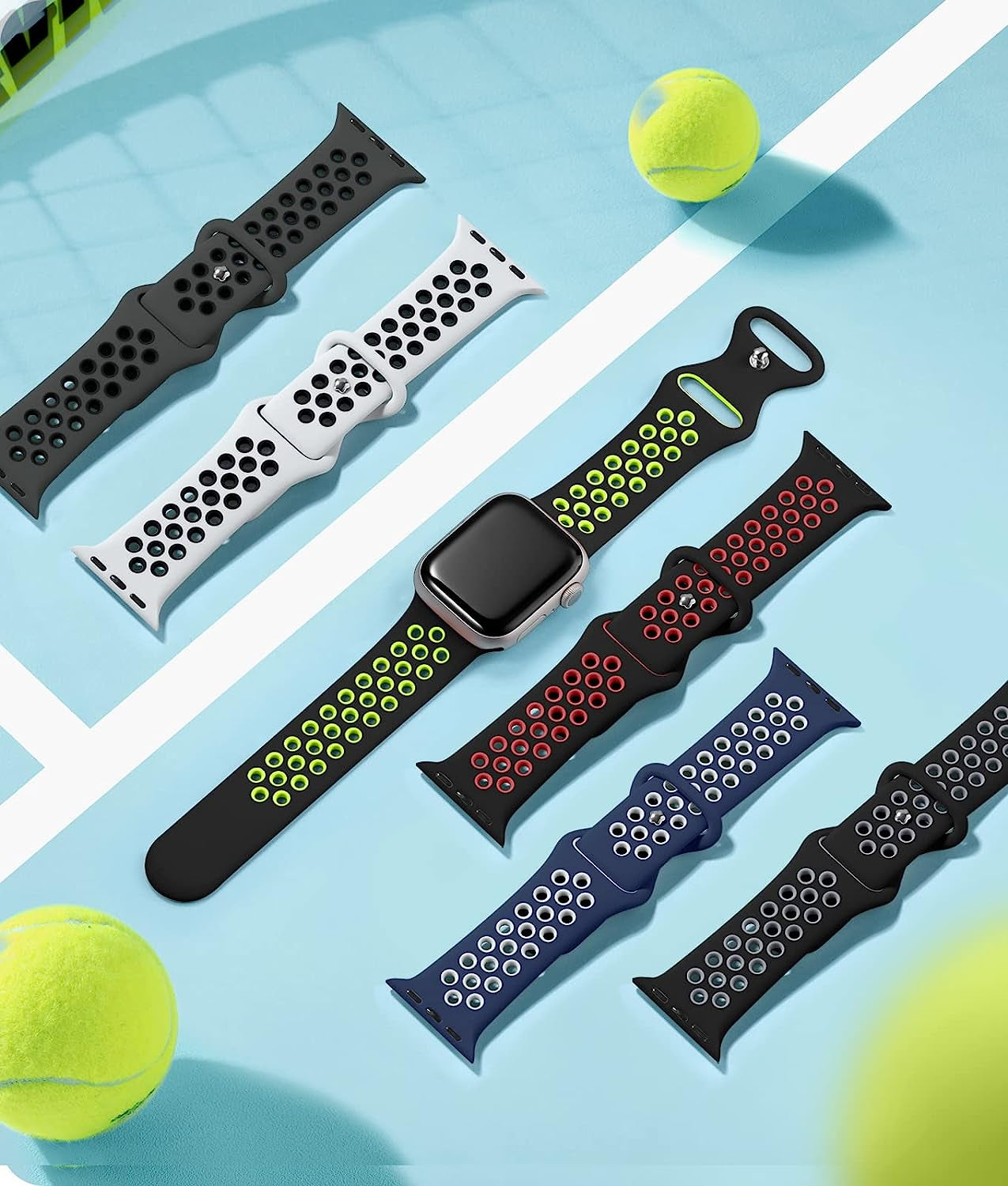 Keponew Sport Bands Compatible with Apple Watch 49Mm 45Mm 44Mm 42Mm 41Mm 40Mm 38Mm, 6 Pack Sport Breathable Soft Silicone Strap for Iwatch Ultra SE Series 8 7 6 5 4 3 2 1 Men Women  Keponew   