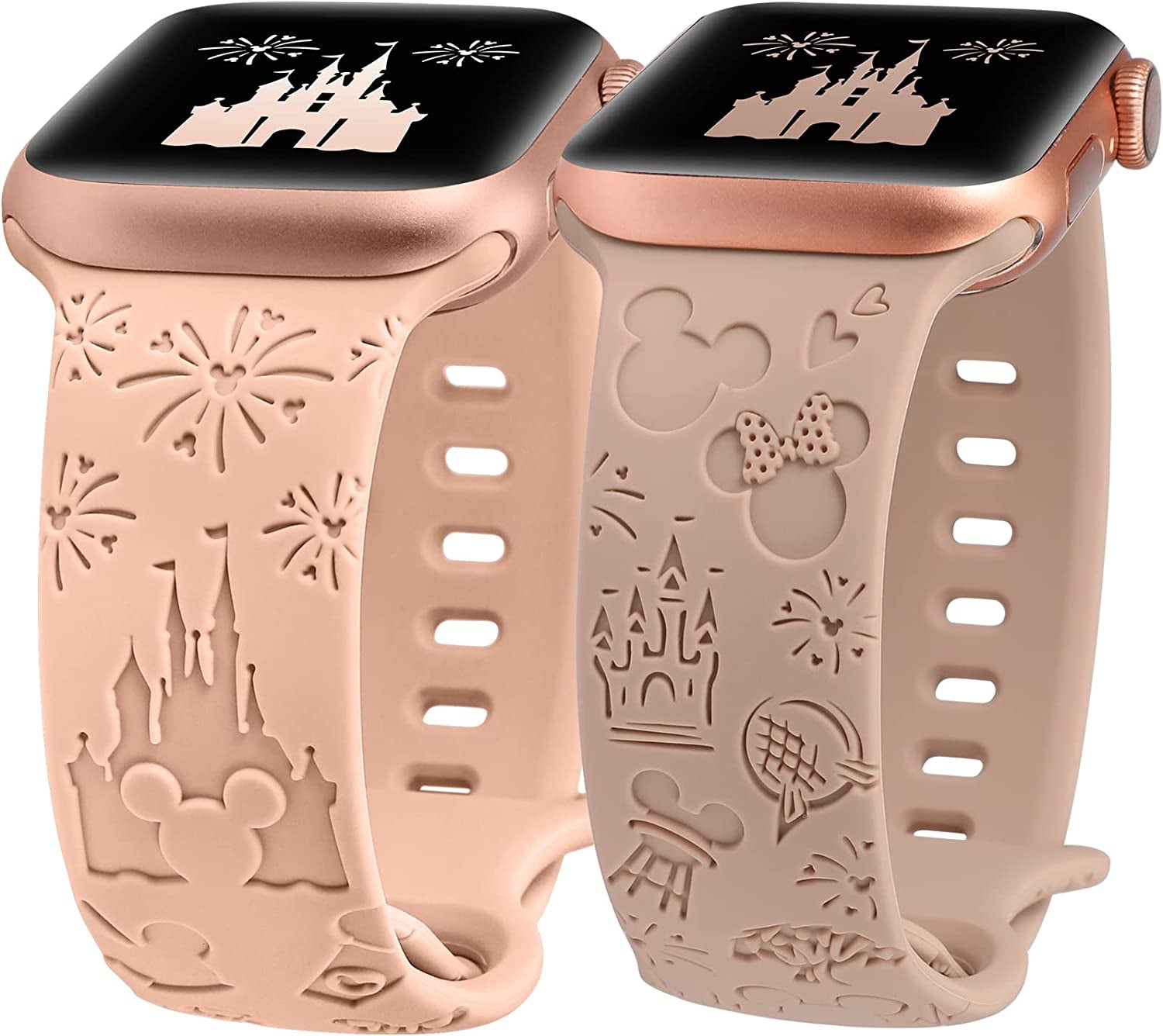 Girovo 2 Packs Cartoon Engraved Bands Compatible with Apple Watch Bands 38Mm 40Mm 41Mm 44Mm 45Mm 42Mm 49Mm Women, Cute Anime Designer Soft Silicone Strap for Iwatch Series 8/7/6/5/4/3/2/1/Se/Ultra  Girovo Pink & Milk Tea 42/44/45/49mm 