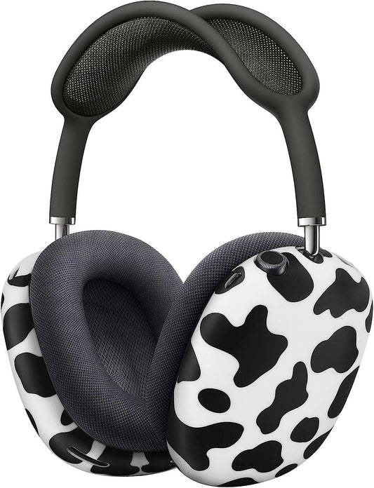 AIRSPO Compatible with Airpods Max Case Cover, Silicone Sleeve Case for Airpods Max Headphone Floral Print Protective Airpod Max Earpads Cover (Black/Cow)  AIRSPO   