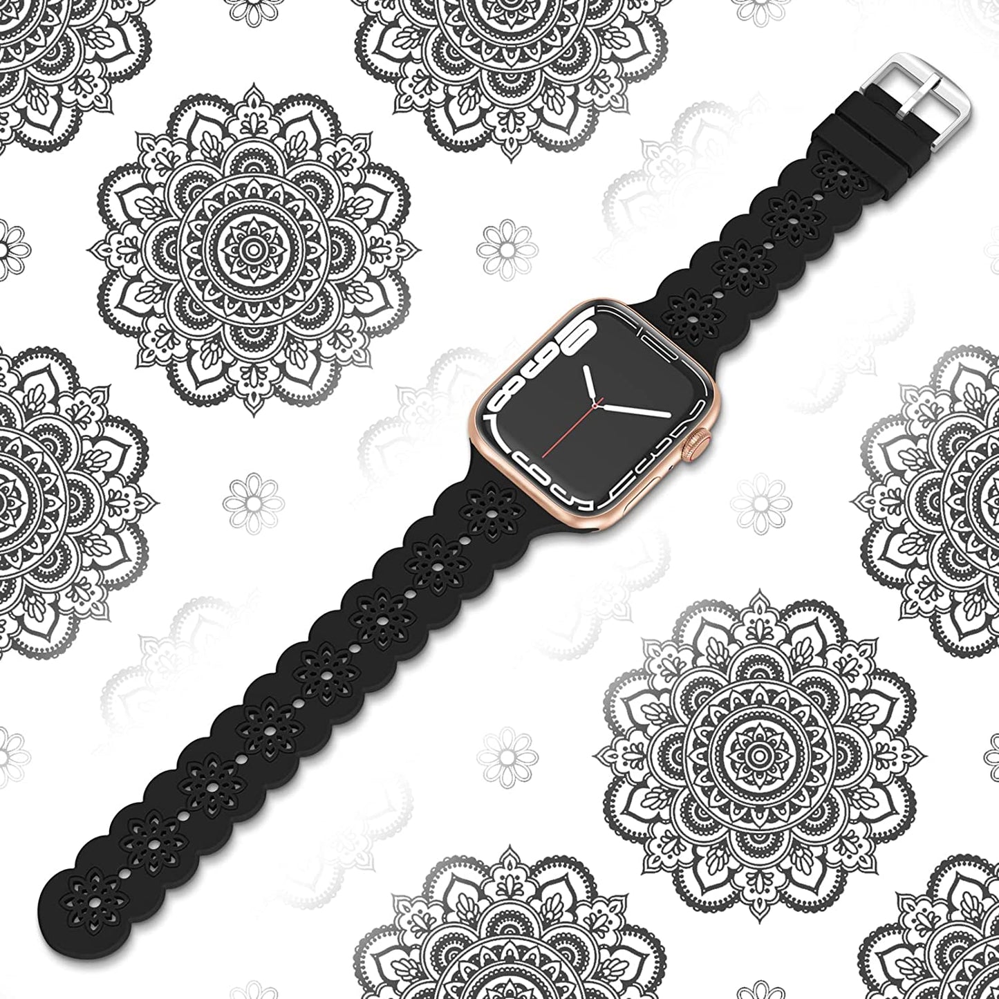 Floral Silicone Band Compatible with Apple Watch Bands 38Mm 40Mm 42Mm 44Mm 41Mm 45Mm 49Mm Women Men, Slim Hollow-Out Design Wristbands Soft Sport Breathable Watch Bands for Iwatch Ultra SE Series 8/7/6/5/4/3/2/1  Wewatri   