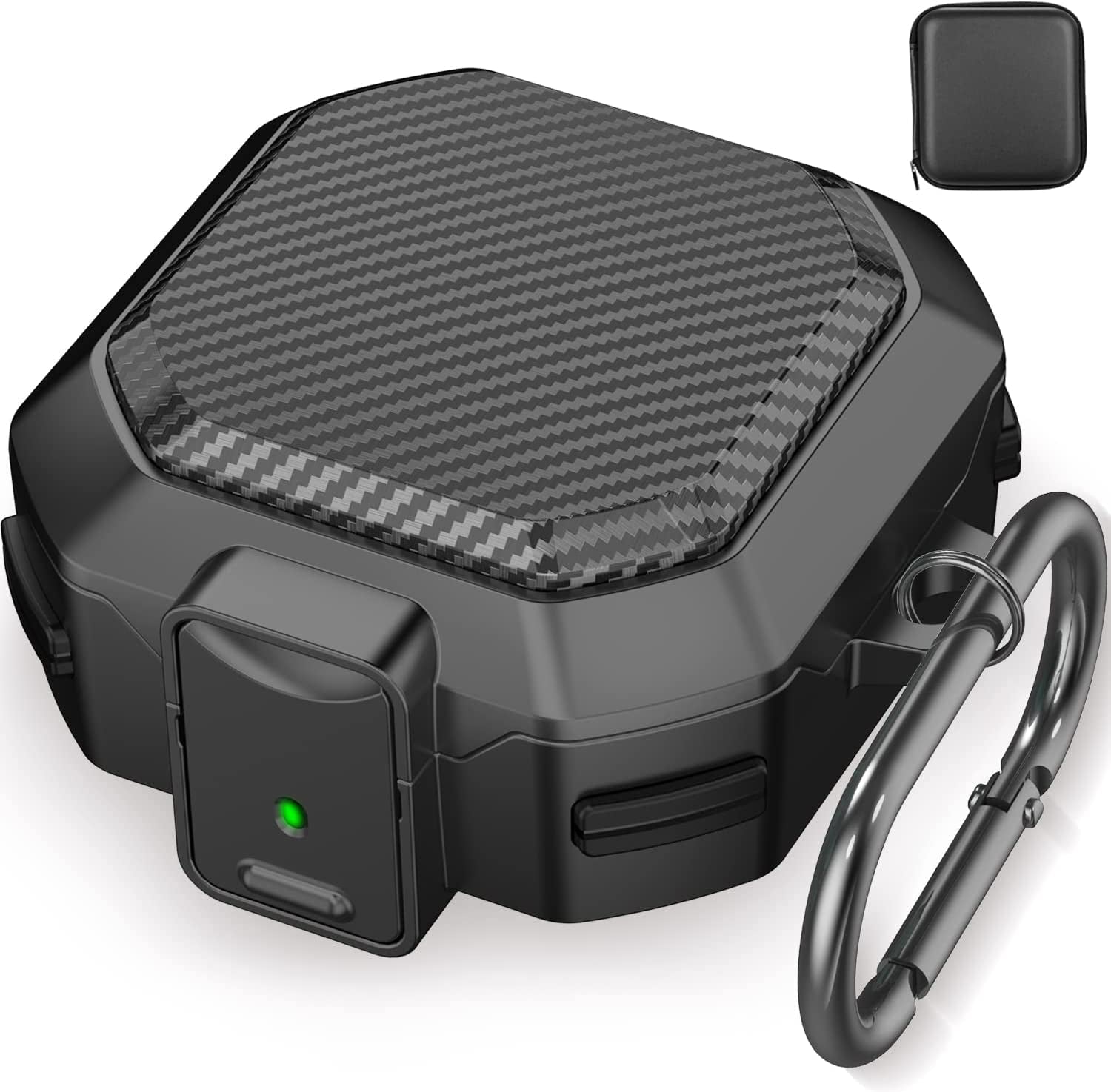 (With Security Lock) Carbon Fiber Case Cover for Samsung Galaxy Buds2 Pro Case/Galaxy Buds Pro Case/Galaxy Buds Live Case/Galaxy Buds 2 Case with Keychain/Zipper Box/Clean Brush - Carbon Fiber Green  Galafoki Carbon Fiber-Black  