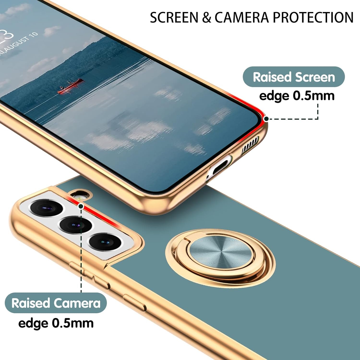 DUEDUE for Samsung Galaxy S21 plus Case with Ring Holder Kickstand 360 Degree Rotation Magnetic Car Finger Soft TPU Slim Cover Shockproof Protective Phone Case for Samsung S21 plus 6.7", Gray Green  DUEDUE   