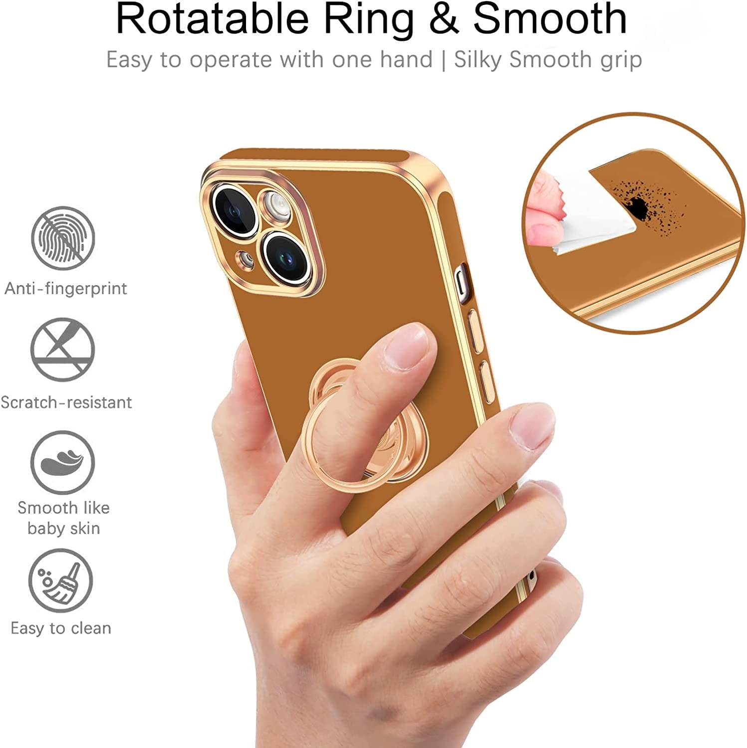 VENINGO Iphone 14 Case,Phone Cases for Iphone 14,Slim Fit Soft 360° Ring Holder Kickstand Magnetic Car Mount Supported Easy Clean Shockproof Protective Cover for Apple Iphone 14 6.1" 2022,Coffee Brown  VENINGO   