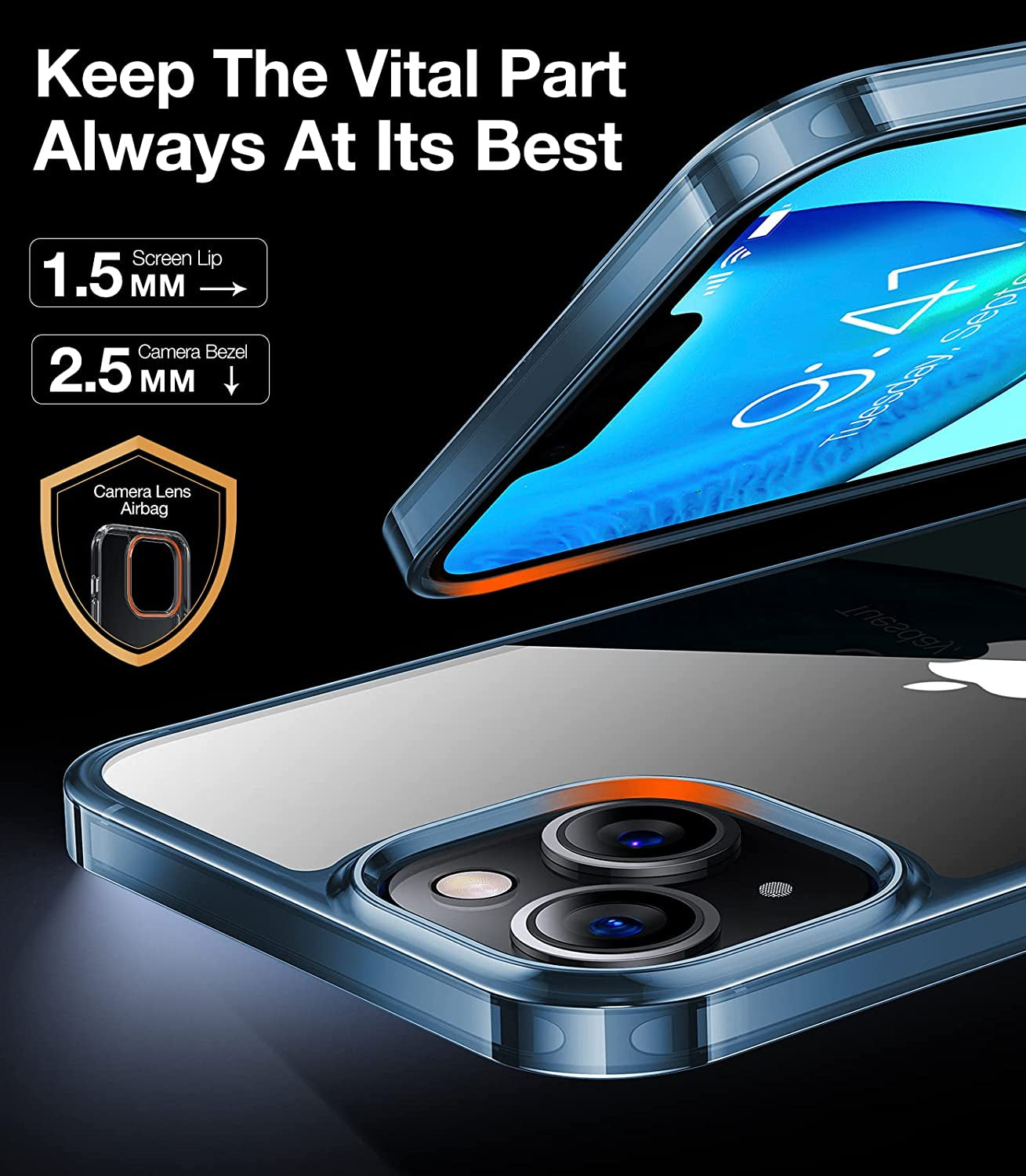 TORRAS Diamond Clear Designed for Iphone 14 Case [Never Yellowing] [Military Grade Anti-Drop] Hard PC Back Flexible Bumper Shockproof Protective Slim Phone Cover 6.1 Inch, Blue  TORRAS   