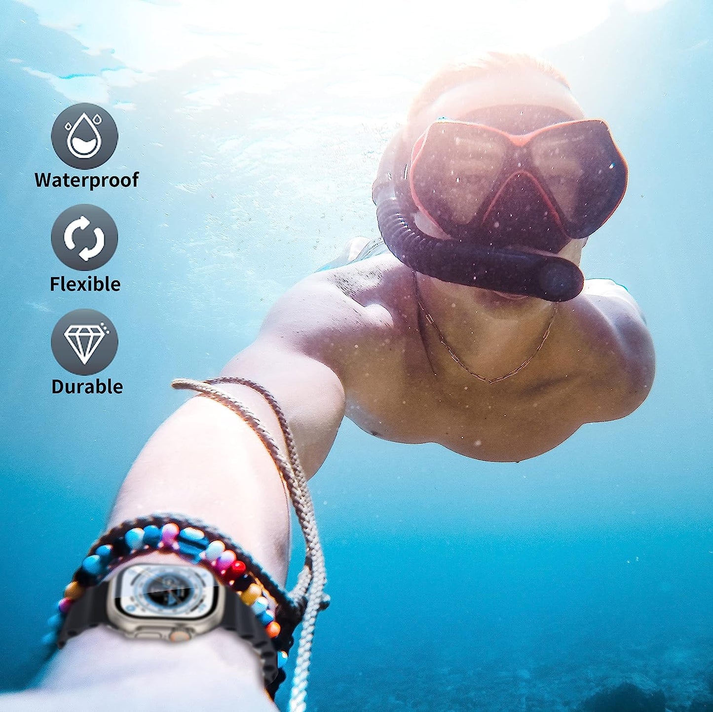 Ocean Band Compatible for Apple Watch Band Adjustable Sports Strap for Apple Watch Series Ultra/8/7/6/5/4/3/2/1/Se Compatible with 42Mm 44Mm 45Mm 49Mm Case Size  Lushan   