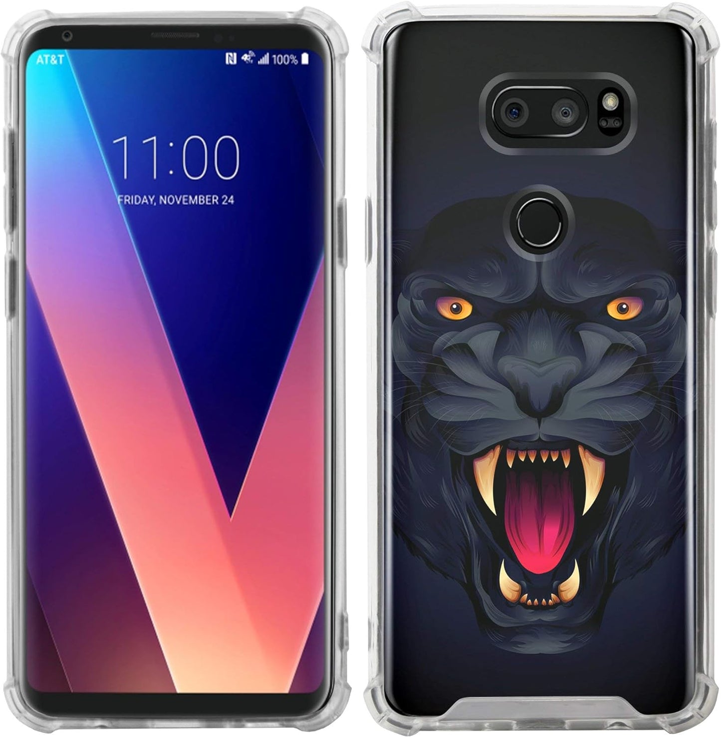 Casesondeck Fitted Case Compatible with [LG V30S Thinq and LG V30] Full Body Clear Bumper Case Slim Fitted Unique Cover (Black Panther)  CasesonDeck   