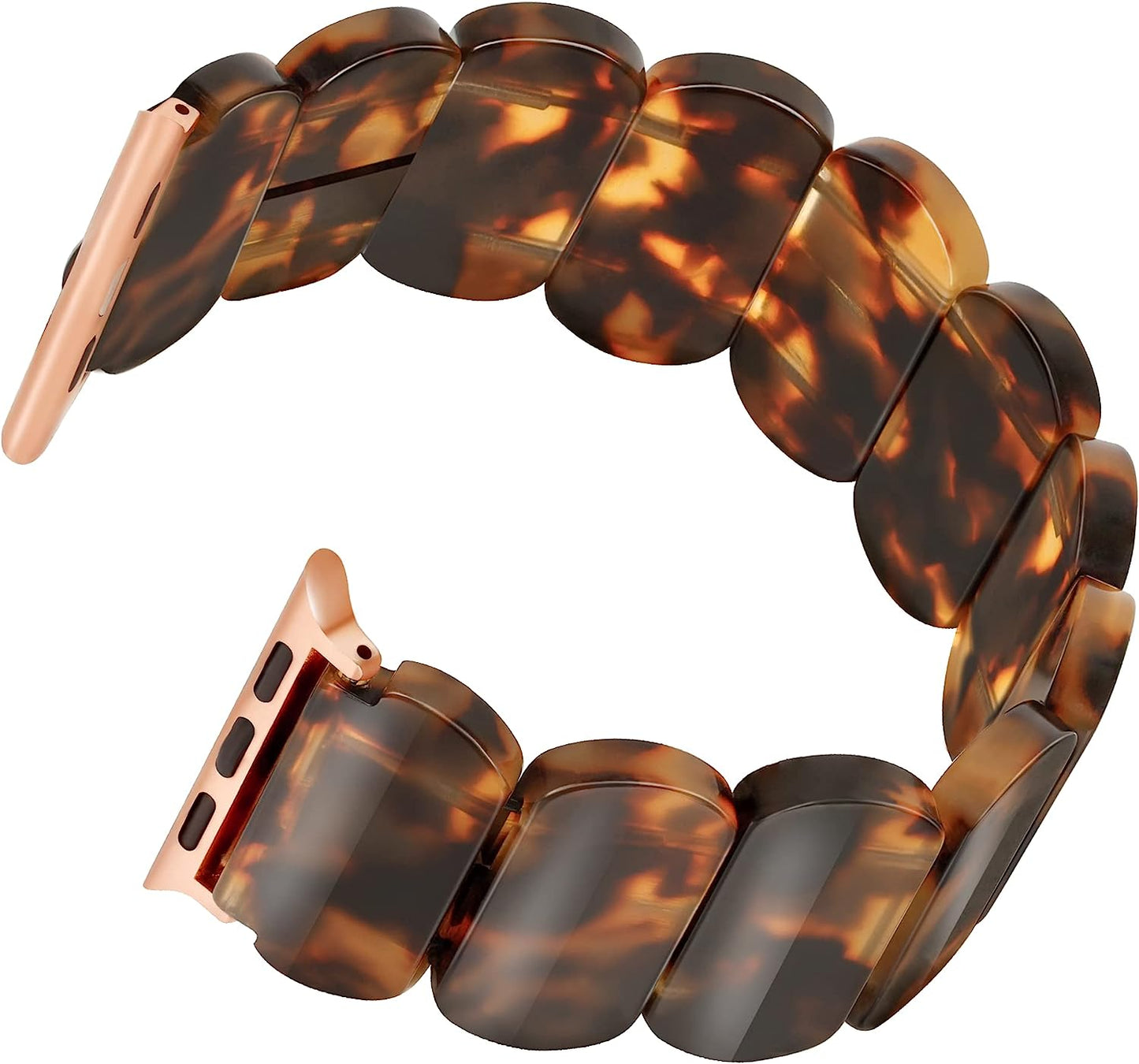 Resin Stretchy Apple Watch Band Compatible With【Series 8 7 Starlight】Apple Watch 49Mm 45Mm 44Mm 42Mm for Women Girl, Lightweight Fashion Cute Bracelet for Iwatch Series 8/7/6/5/4/3/2/1/Se-Nougat White  BuPa Tortoise Shell-Rose Gold 42/44/45/49mm 