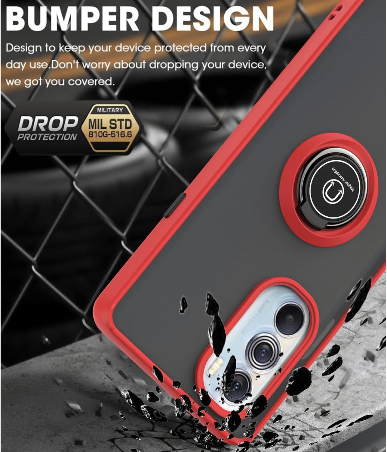 TJS for Motorola Moto Edge plus 2022 / Moto Edge+ 5G UW 2022 / XT2201 / Edge 30 Pro Case with Tempered Glass Screen Protector Metal Ring Kickstand Magnetic Support Protection Phone Case (Light Blue)  TJS   