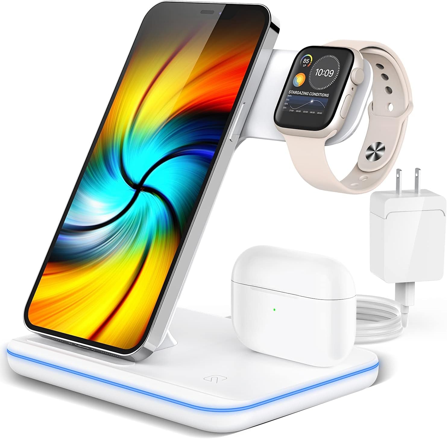 Wireless Charging Station, 2023 Upgraded 3 in 1 Wireless Charger Stand with Breathing Indicator Compatible with Iphone 14/13/12/11 Pro/Xs, Airpods 3/2/1/Pro 2, Iwatch Series 8/7/6/5/4/3,Samsung Phones  ZOOULAI   