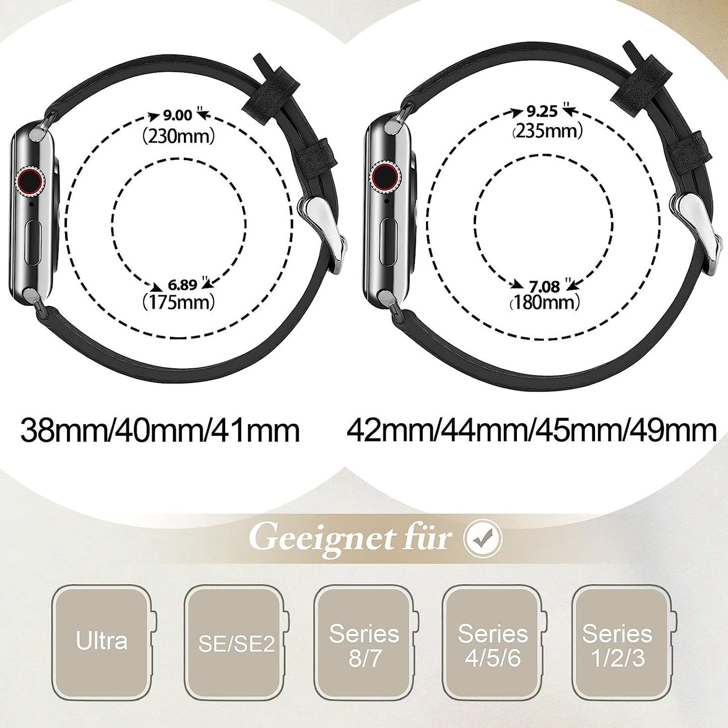 YUETUOL Compatible with Apple Watch Band Leather Replacement Band Strap Men Women Compatible with Apple Watch Ultra SE2 SE Series 8 7 6 5 4 3 2 1 / 38Mm 40Mm 41Mm 42Mm 44Mm 45Mm 49Mm  YUETUOL   