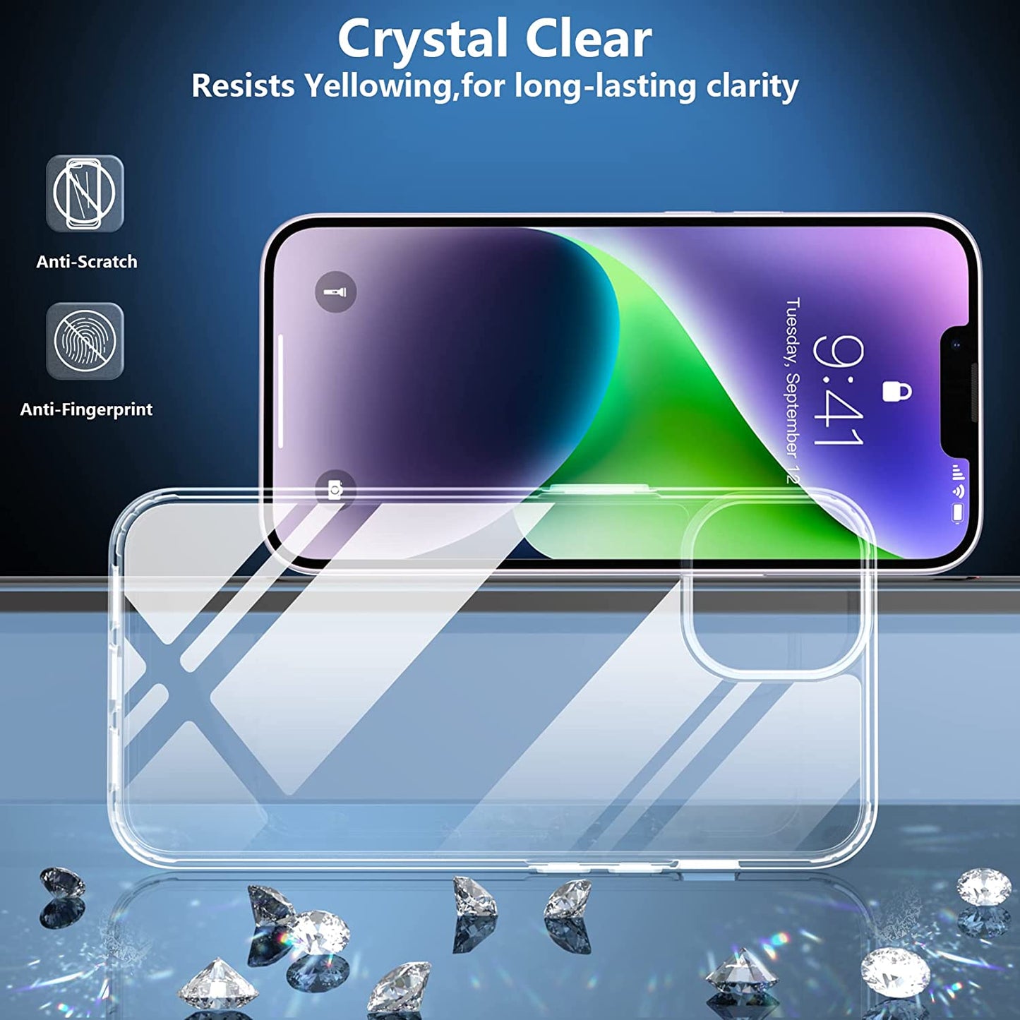 SPIDERCASE for Iphone 14 Case, [10 FT Military Grade Drop Protection] [Crystal Clear] [2+Tempered Glass Screen Protector] [2+Tempered Camera Lens Protector] [Not Yellowing] Slim Case, Crystal Clear  SPIDERCASE   