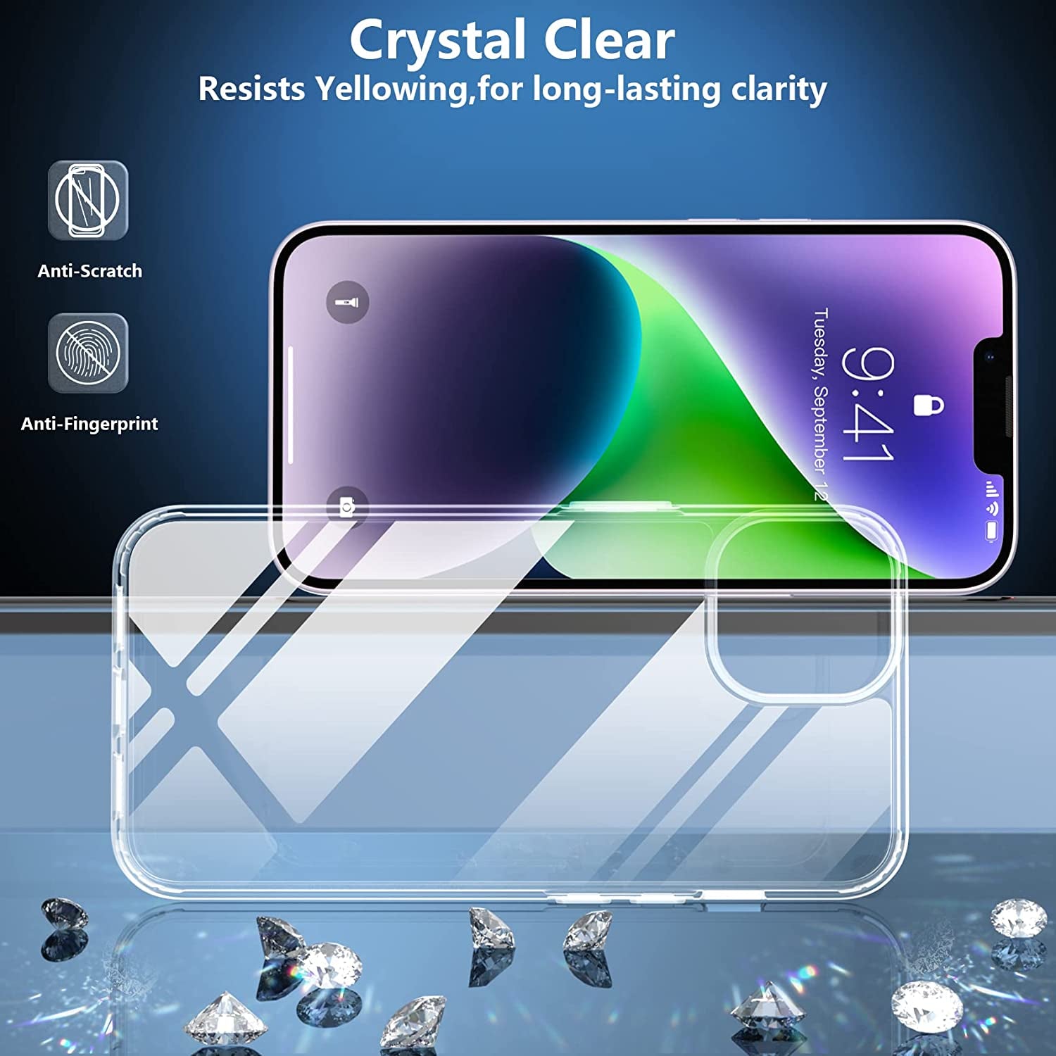 SPIDERCASE for Iphone 14 Case, [10 FT Military Grade Drop Protection] [Crystal Clear] [2+Tempered Glass Screen Protector] [2+Tempered Camera Lens Protector] [Not Yellowing] Slim Case, Crystal Clear  SPIDERCASE   
