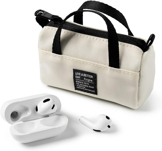 Ringke Mini Pouch Sports Bag Compatible with Airpods Pro Case and Airpods 3Rd, 2Nd, 1St Generation Case, Galaxy Buds Pouch, Universal Wireless Ear Buds Cover with Keychain for Women, Men - Ivory  Rearth   
