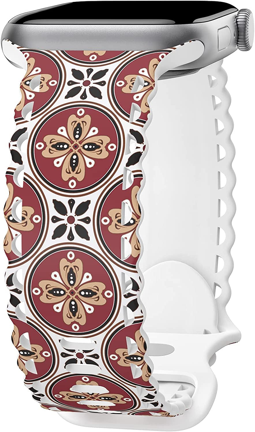Upfurmach Compatible with Apple Watch Band 41Mm 40Mm 38Mm 49Mm 45Mm 44Mm 42Mm Women Girl, Rose Floral Print Lace Hollow-Out Soft Silicone Sport Bands for Iwatch Ultra SE Series 8 7 6 5 4 3 2 1, Rosb-38  UpfurMach D-Red Ethnic Style 41mm/40mm/38mm 
