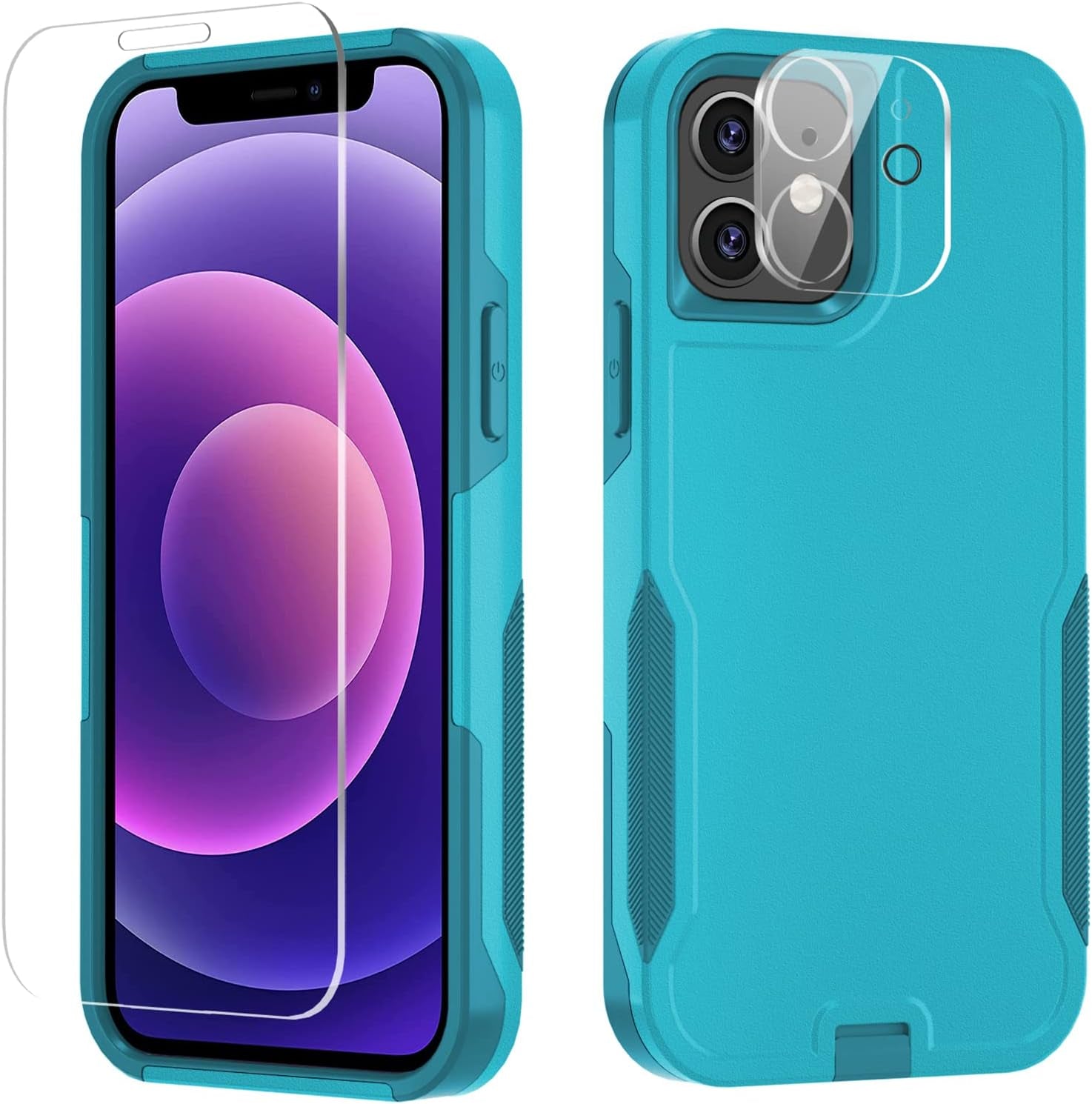 Xmon for Iphone 12 Case [Shockproof] [Dropproof] [Tempered Glass Screen Protector with Camera Lens Protector] Heavy Duty Phone Case Cover for Apple Iphone 12 and Iphone 12 Pro 6.1 Inch (Orange)  Xmon Aqua  
