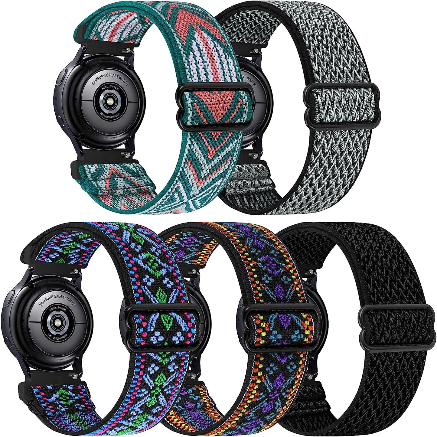 5 Pack Stretchy Nylon Watch Bands Compatible with Samsung Galaxy Watch Active 2 Bands 40Mm 44Mm/Active 40Mm/Galaxy Watch 3 41Mm/Galaxy Watch 42Mm/Gear S2/Galaxy Watch 4 Fabric 20Mm Wristband  MEULOT   