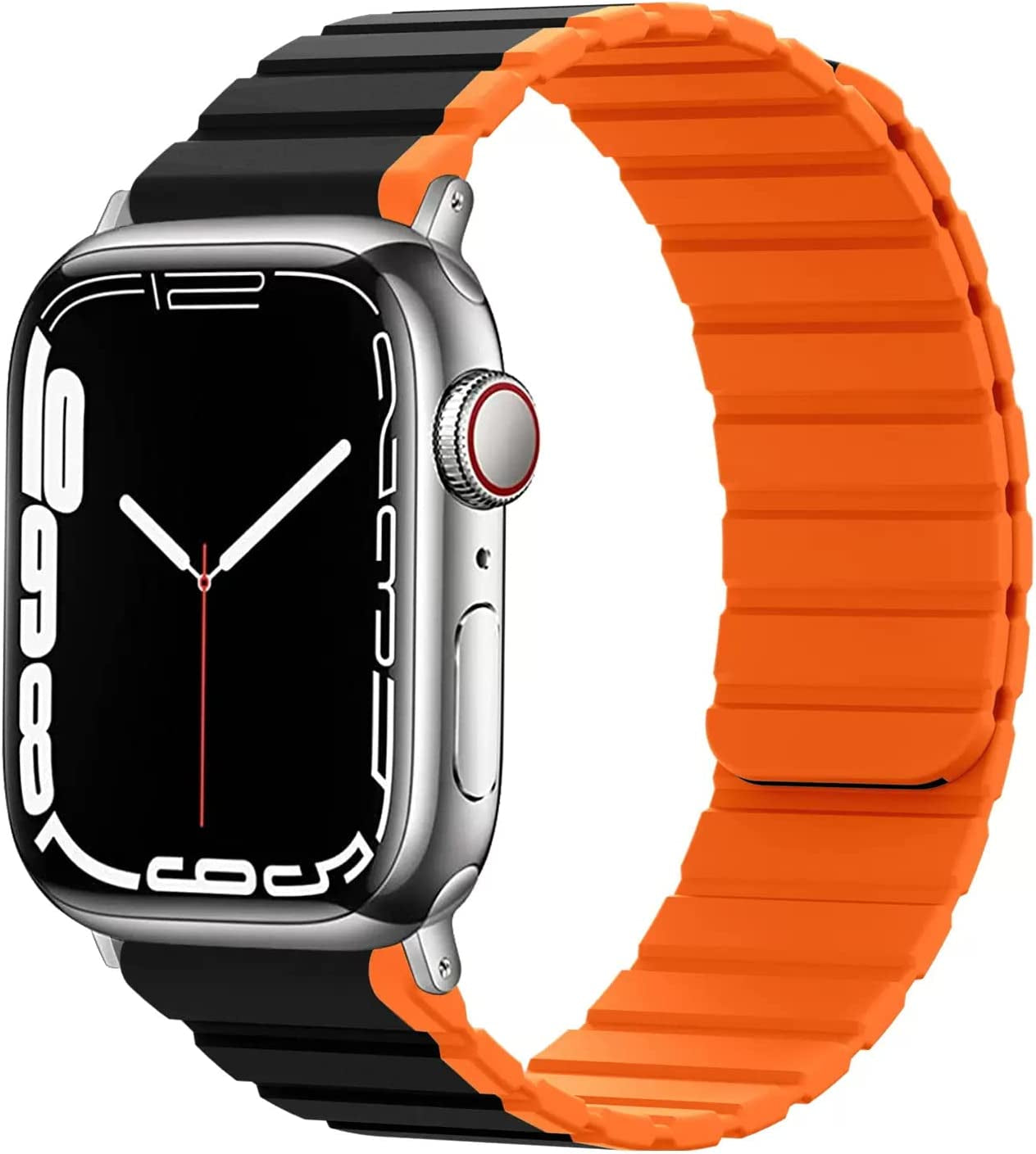 WINGLE for Apple Watch Ultra Band 49Mm Series 8 Series 7 45Mm 44Mm 42Mm Men, Strong Magnetic Bands Bracelet Adjustable Silicone Sport Strap for Apple Watch SE 6 5 4 3 2 1 Iwatch Women,Grey/Orange  WINGLE Black with Orange 41mm/40mm/38mm 