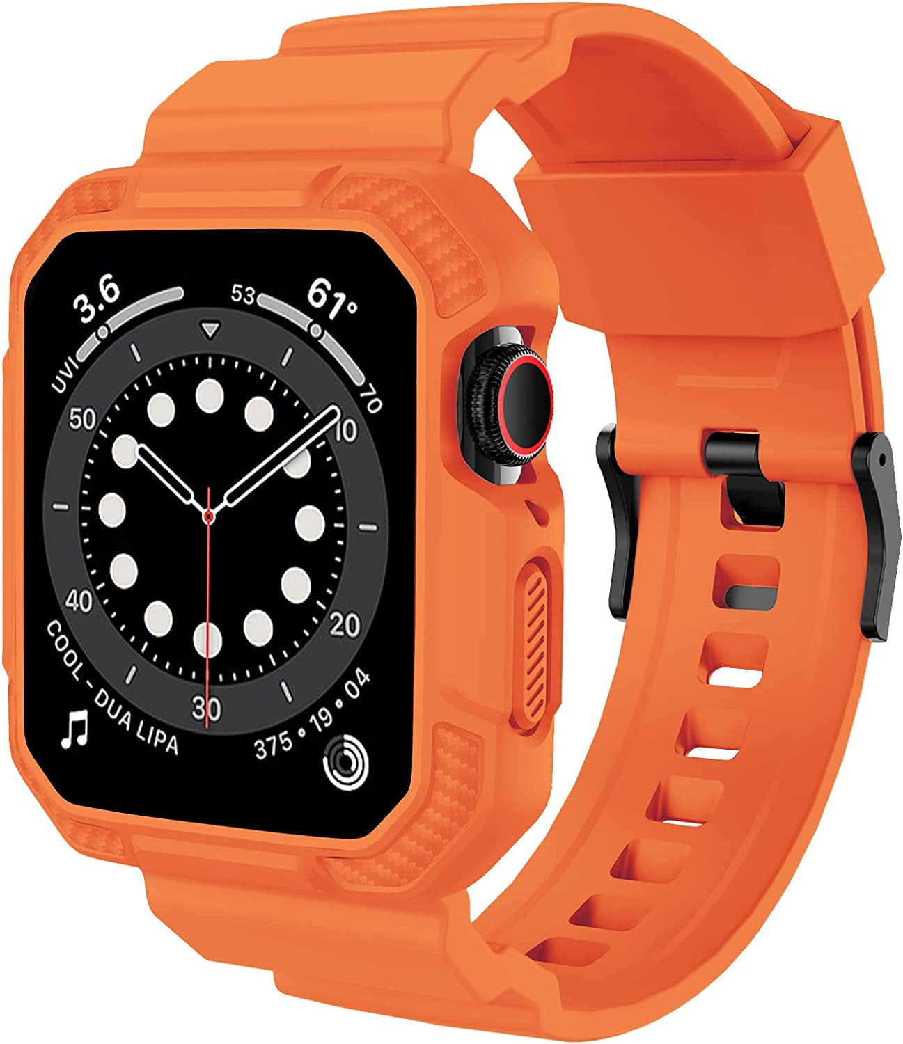 OROBAY Compatible with Apple Watch Band 45Mm 44Mm 42Mm with Case, Shockproof Rugged Band Strap for Iwatch SE SE2 Series 8/7/6/5/4/3/2/1 45Mm 44Mm 42Mm with Bumper Case Cover Men Women, Matte Black  OROBAY Orange 41mm/40mm/38mm 
