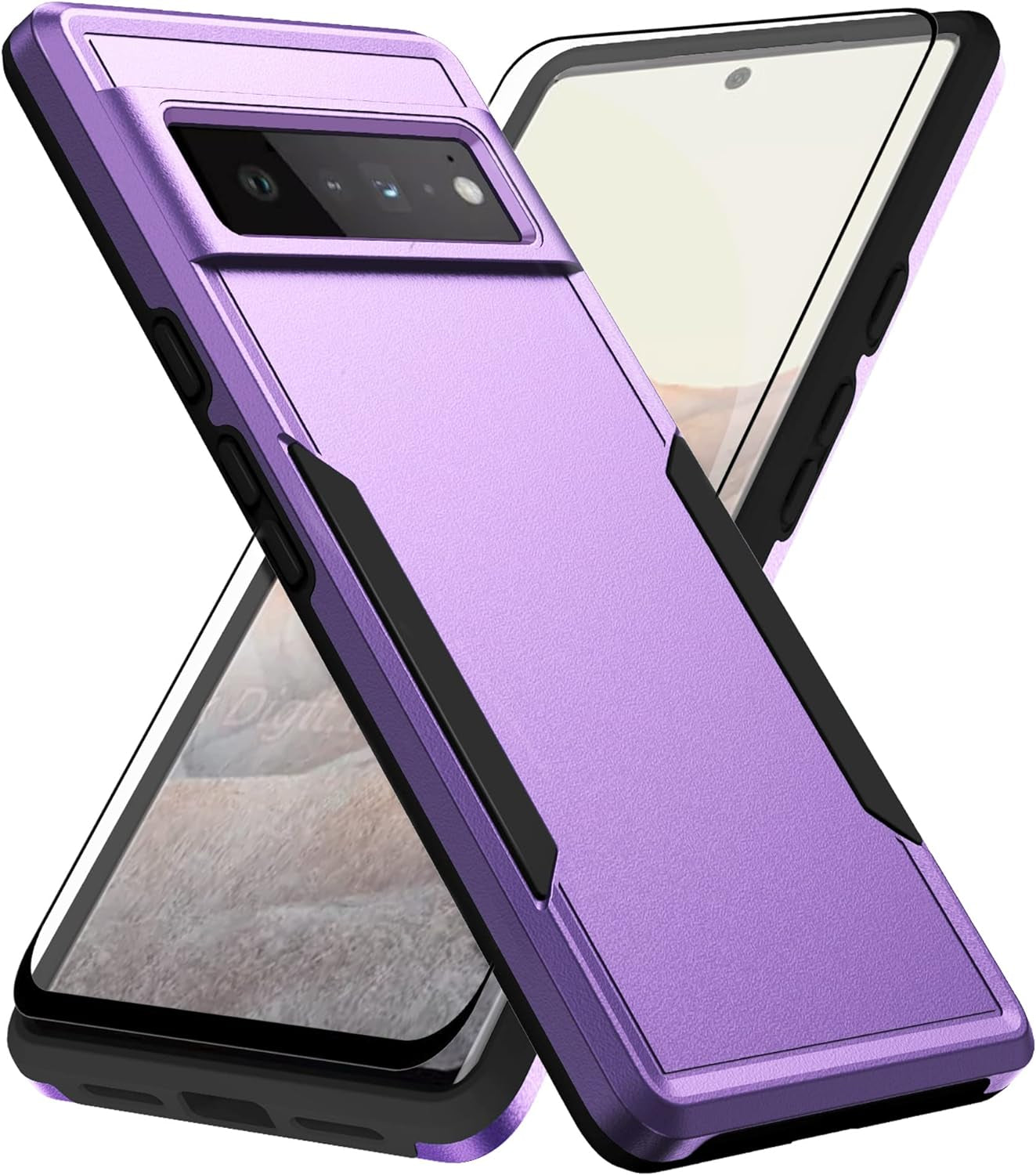 Asuwish Phone Case for Google Pixel 6 Pro with Tempered Glass Screen Protector Cover and Slim Thin Hybrid Full Body Protective Cell Accessories Pixel6Pro Pixel6 XL 6XL Pixle 6Pro 5G Women Men Purple  Asuwish   