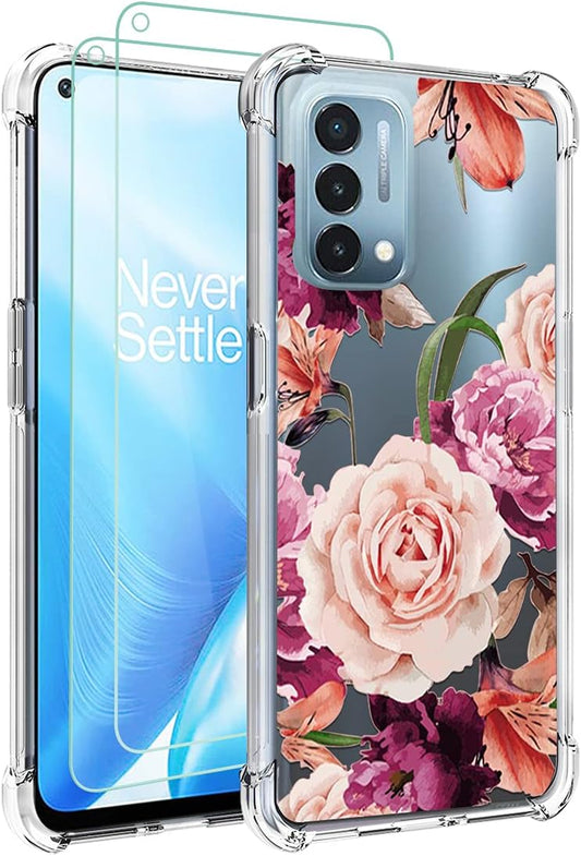 Osophter for Oneplus Nord N200 5G Case,Nord N200 5G Case with Screen Protector Flower for Girls Women Shock-Absorption Flexible TPU Rubber Phone Cases Cover for 1+Nord N200 5G(Purple Flower)  Osophter   