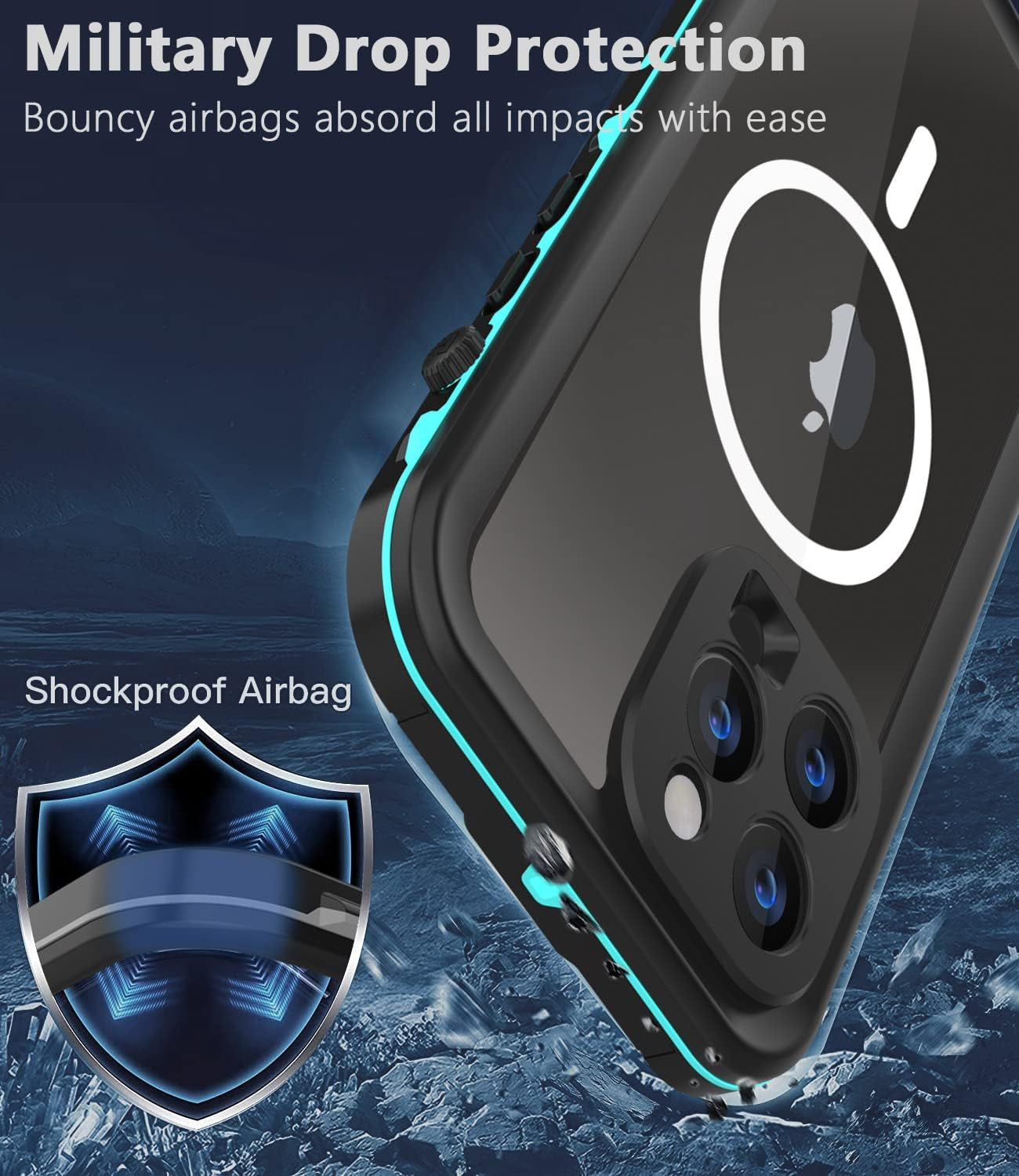 Dewfoam Design for Iphone 14 Pro Max Waterproof Case, Shockproof Dustproof Phone Case with Screen Protector, Full Body Protective Phone Case for Iphone 14 Pro Max 6.7''(Teal)  Dewfoam   