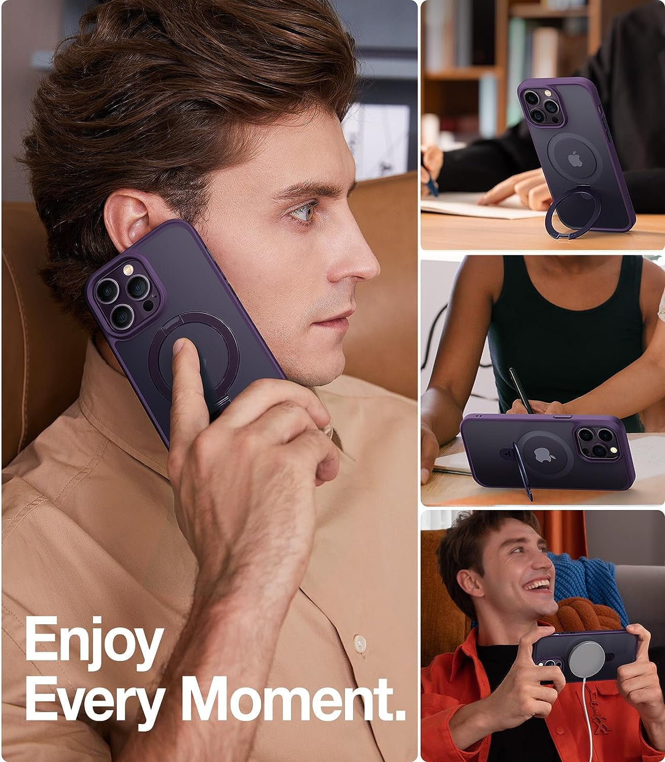 TORRAS Magnetic Shockproof for Iphone 14 Pro Case with Hidden Stand, [Exceed 3X Mil-Grade Drop Protection][Compatible with Magsafe] Slim Fit yet Protective Phone Grip Cover 6.1 Inch, Deep Purple  TORRAS   