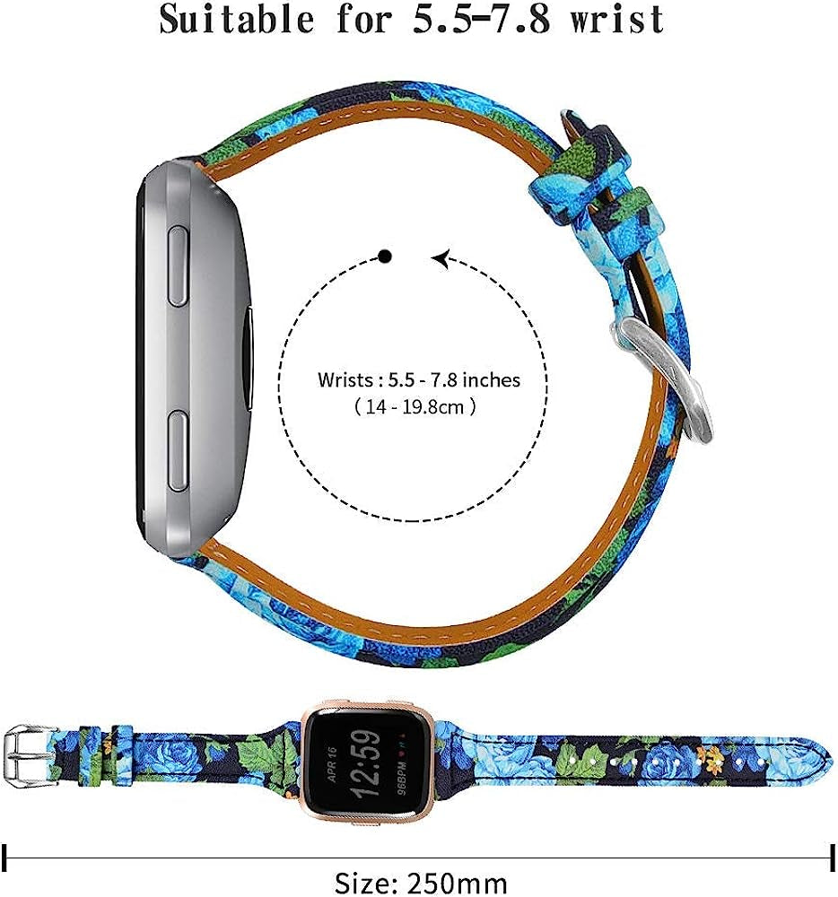 Tencloud Leather Bands Compatible for Fitbit Versa Strap Band Flower Printing One Size [5.5"-8.1"] Adjustable Slim Wristband for Fitbit Versa Smartwatch Accessory(F)  TenCloud   