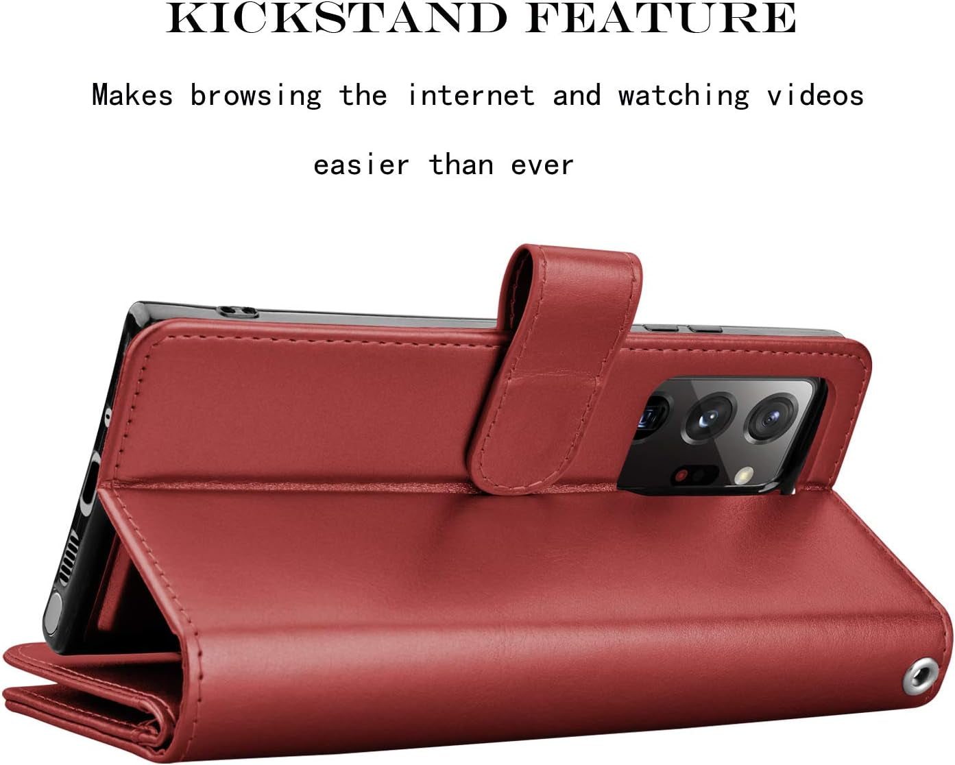 Njjex Galaxy Note 20 5G Wallet Case - Wine Red, 9 Card Slots, PU Leather, Detachable Kickstand, Magnetic Cover & Lanyard  NJJEX   