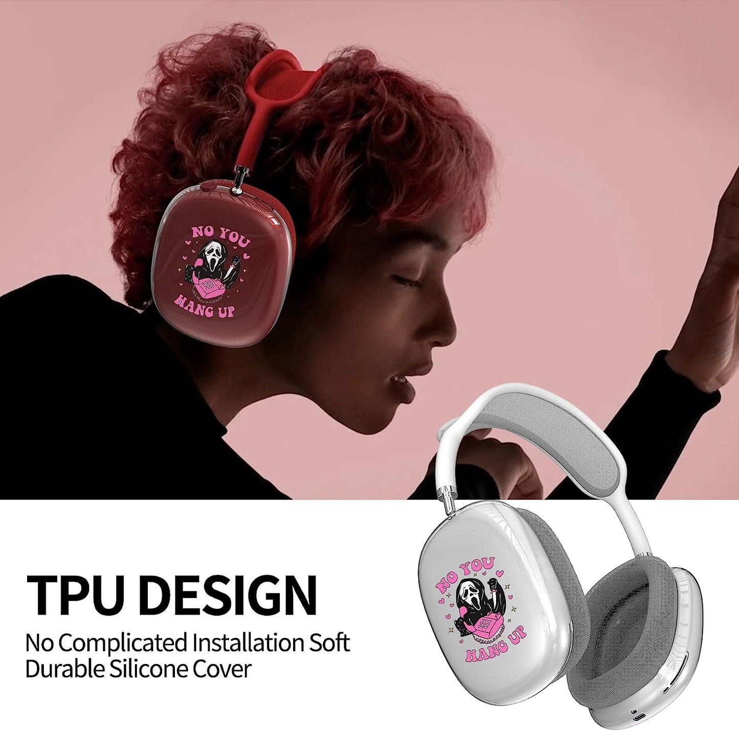 Airpods Max Cute Clear Cover Case, Clear Soft TPU Skin Case Compatible Airpods Max, Transparent Protective Cover for Apple Airpods (Scream Ghost)  DZHAXIE   