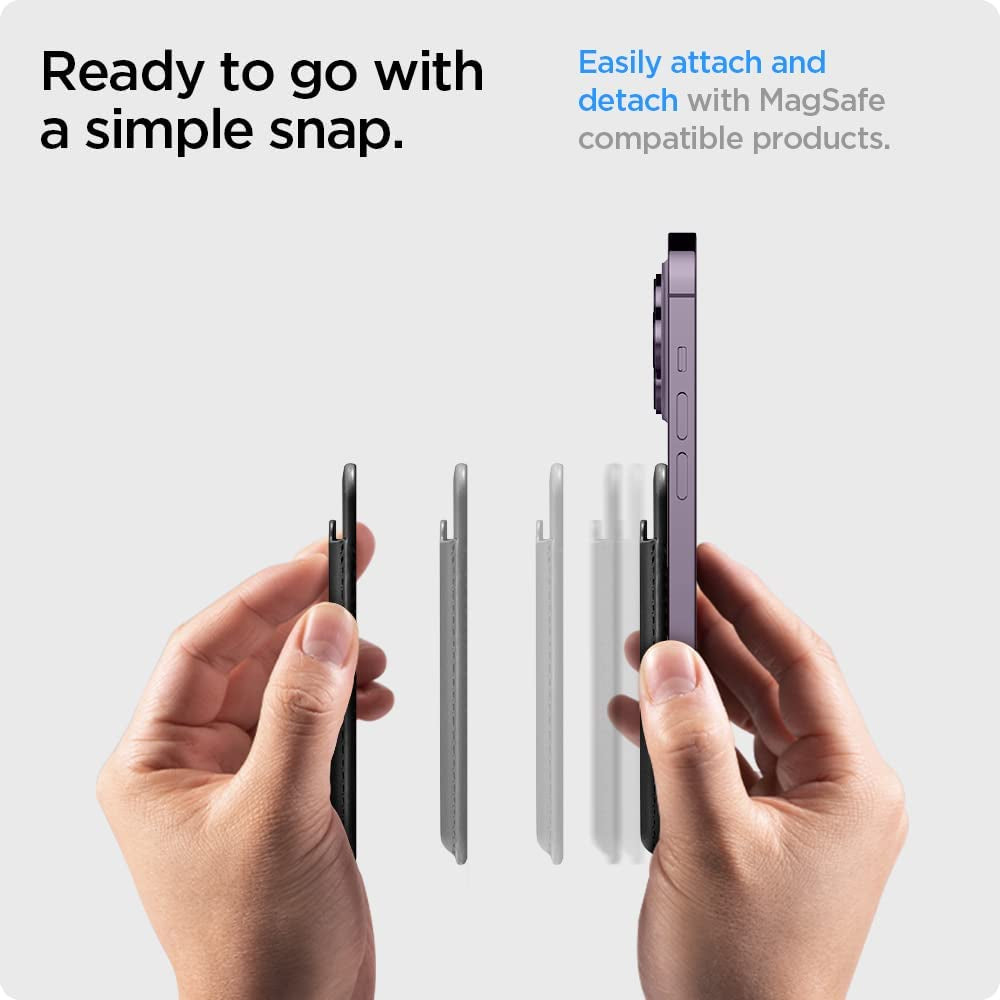 Spigen Valentinus (Magfit) Magnetic Wallet Card Holder 3-Cards Designed for Magsafe Compatible with Iphone 14, Iphone 13, Iphone 12 Models - Black  Spigen   