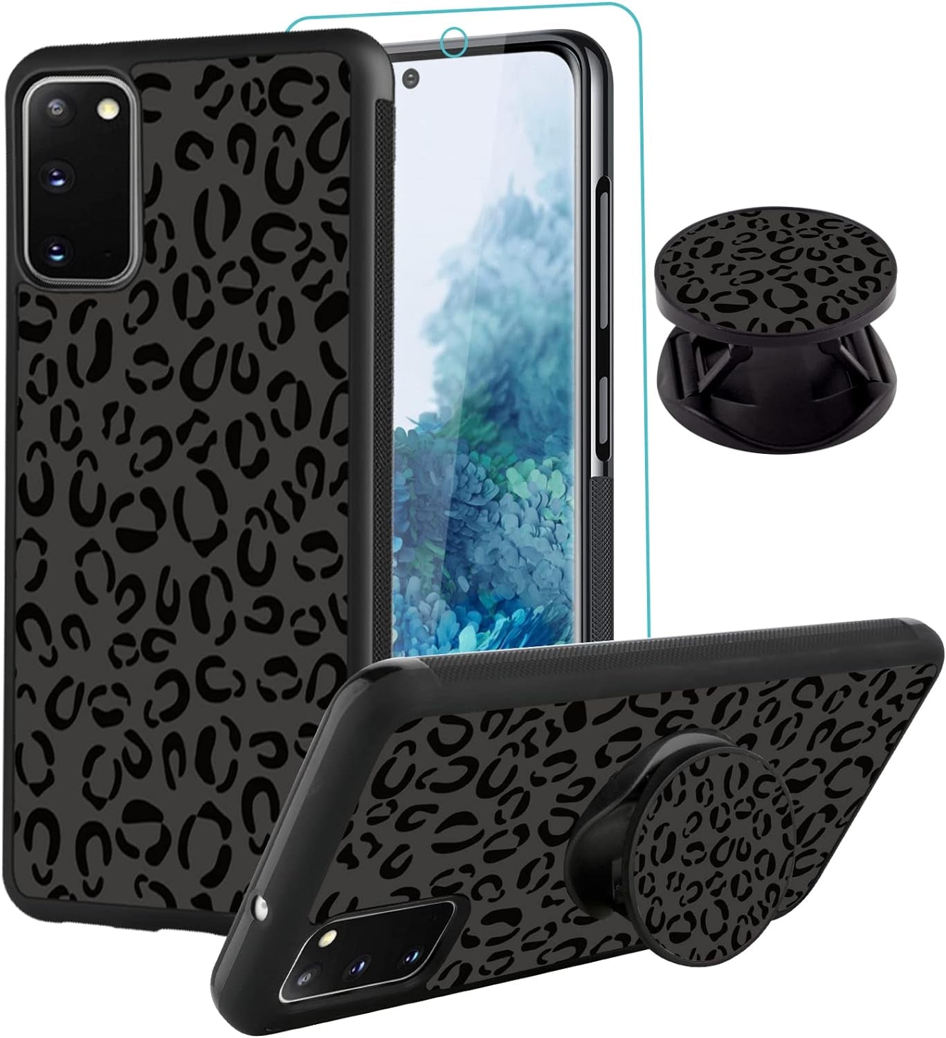 SAKUULO Samsung Galaxy Note 20 Case, [Screen Protector + Kickstand] Black Leopard Cheetah Design, Anti-Slip Shockproof Lightweight Flexible TPU Bumper Protective Case for Galaxy Note 20 6.7 Inch  SAKUULO Samsung Galaxy S20 6.2  