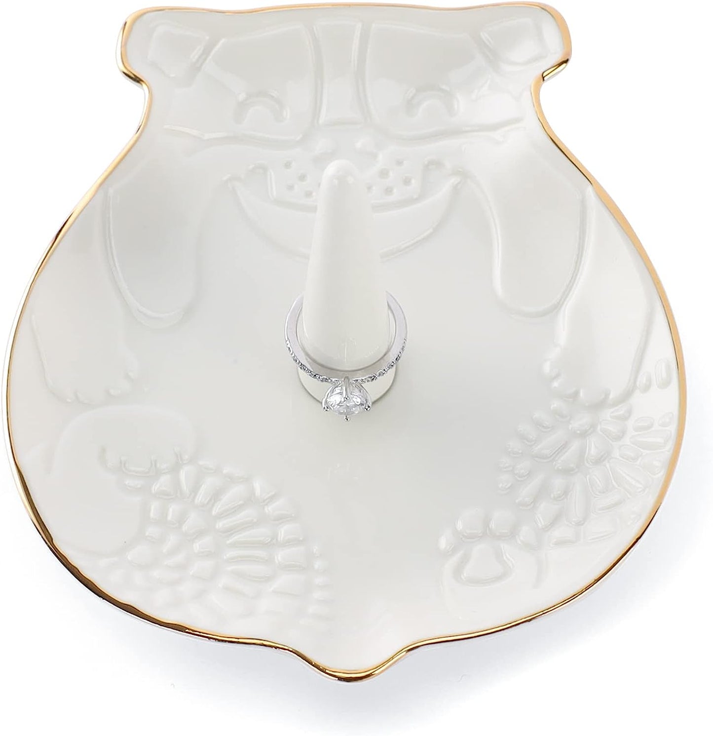 VINCOMIC Mandala Ring Holder,Decorative Jewelry Holder,Birthday Christmas Thanksgiving Day Engagement Wedding Gifts for Women,Ceramic Navy Blue  VINCOMIC White Dog  