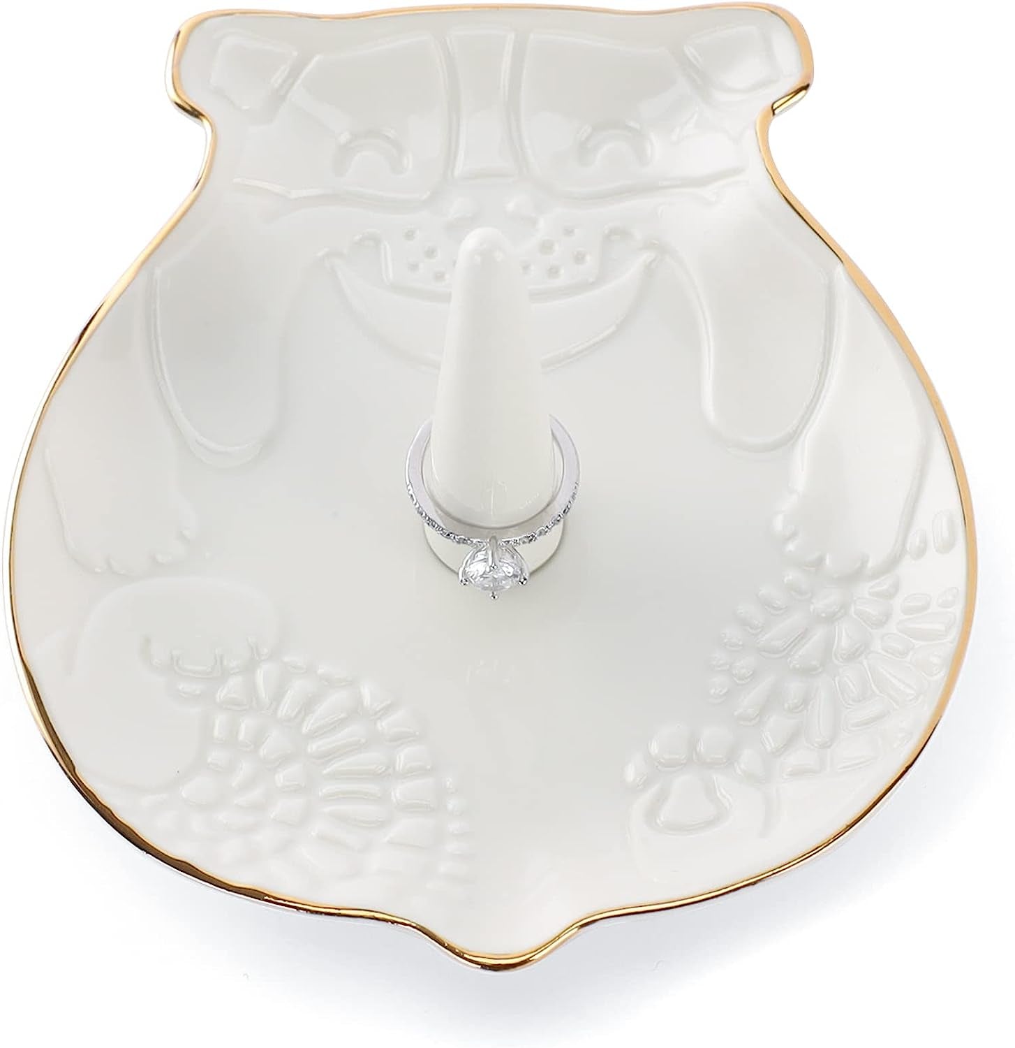 VINCOMIC Mandala Ring Holder,Decorative Jewelry Holder,Birthday Christmas Thanksgiving Day Engagement Wedding Gifts for Women,Ceramic Navy Blue  VINCOMIC White Dog  