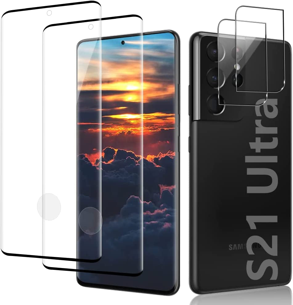 [2+2 Pack] Samsung S21 Ultra Screen Protector, 9H Tempered Glass Include 2 Pack Camera Lens Protector,Ultrasonic Fingerprint Support, 3D Curved, Bubble-Free Glass Screen Protector, for Samsung Galaxy S21 Ultra (6.8 Inch)  MAXVITAVELA   