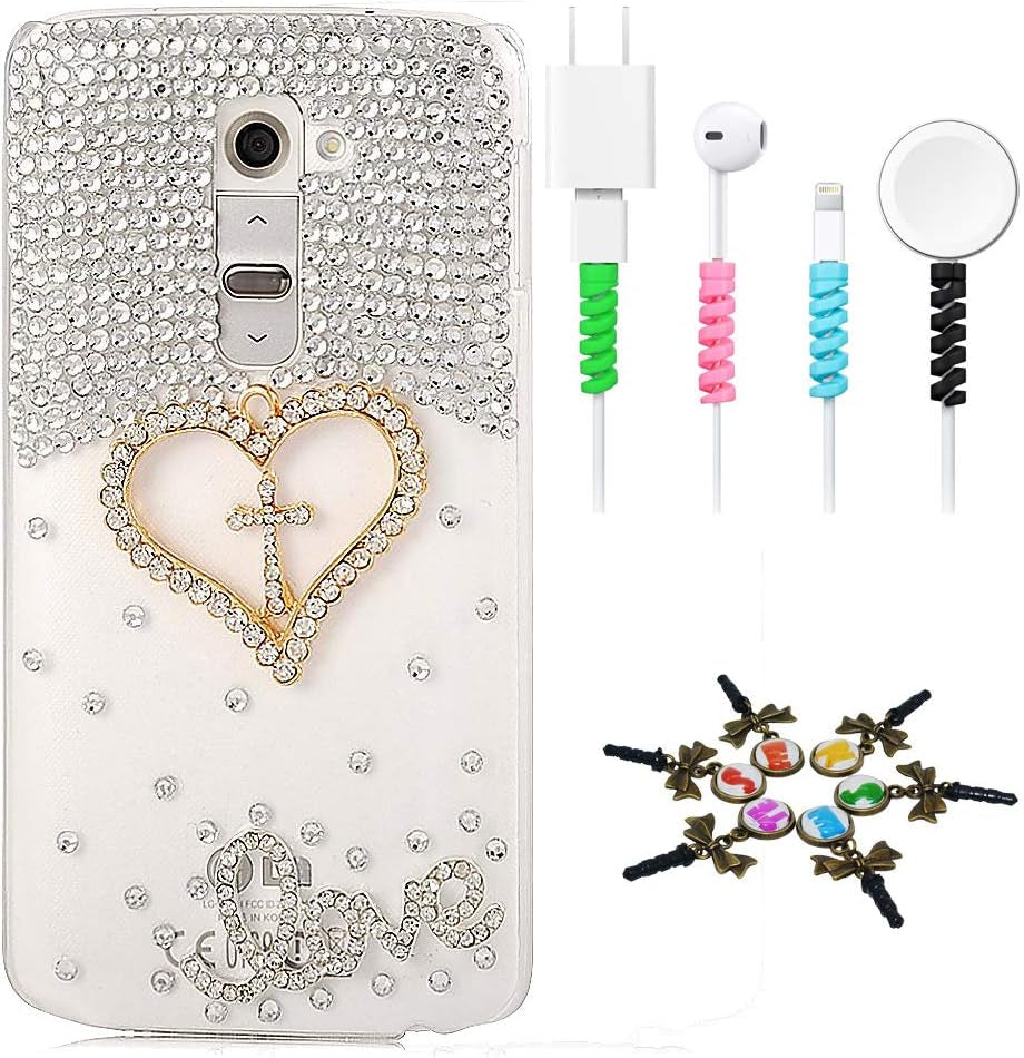 STENES Bling Case Compatible with LG G8 Thinq - Stylish - 3D Handmade Sparkle Series Bowknot Design Cover with Cable Protector [4 Pack] - Pink  STENES Cross Love Heart / Gold Design For Lg G8 Thinq 
