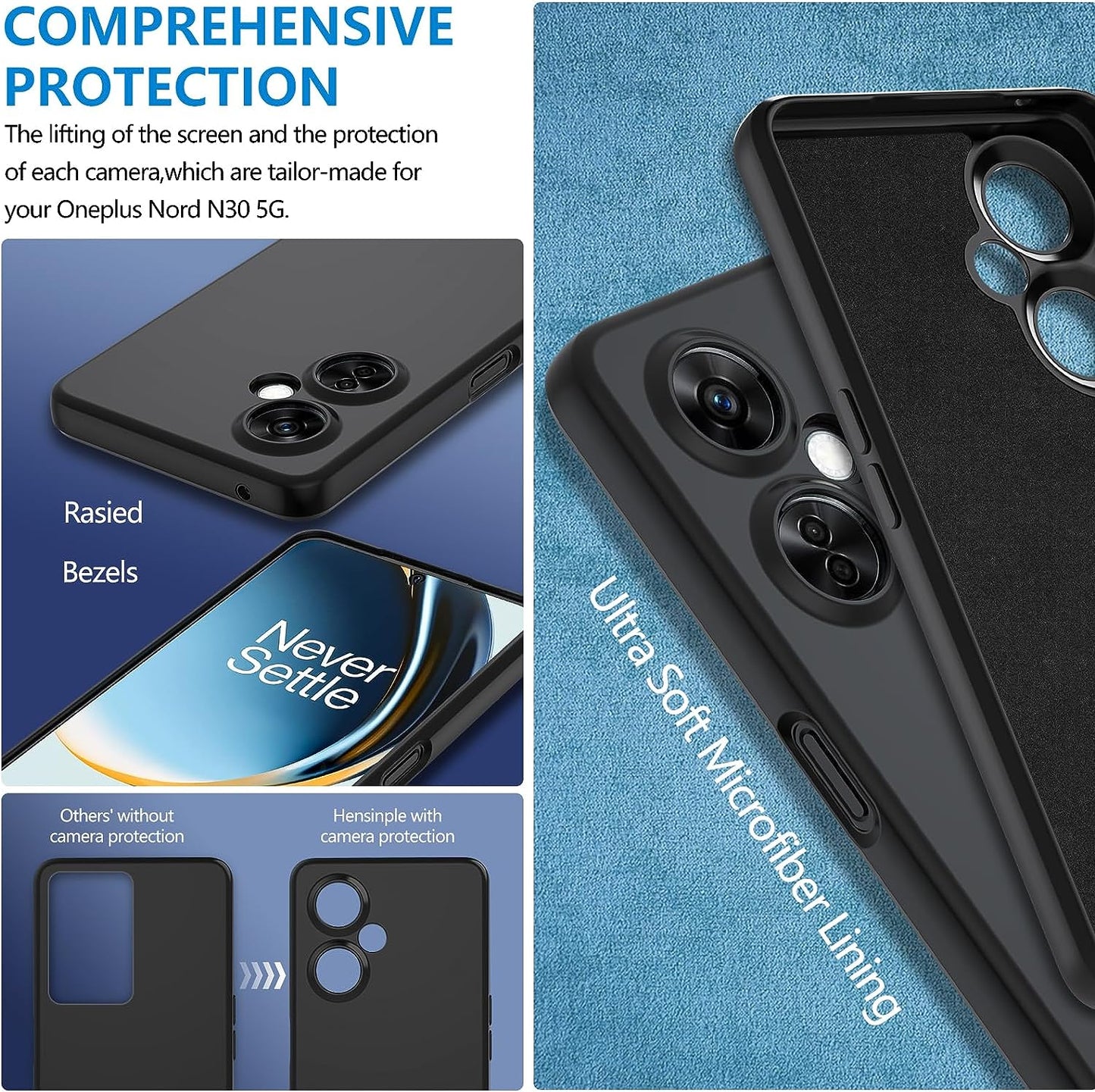 Hensinple for Oneplus Nord N30 5G Case, Shockproof [With Screen Protector] Military Grade Drop 360 Silicone Full Body Protection Cover Phone Case for Oneplus Nord N30 5G/Oneplus CE 3 Lite 5G(Black)  Hensinple   